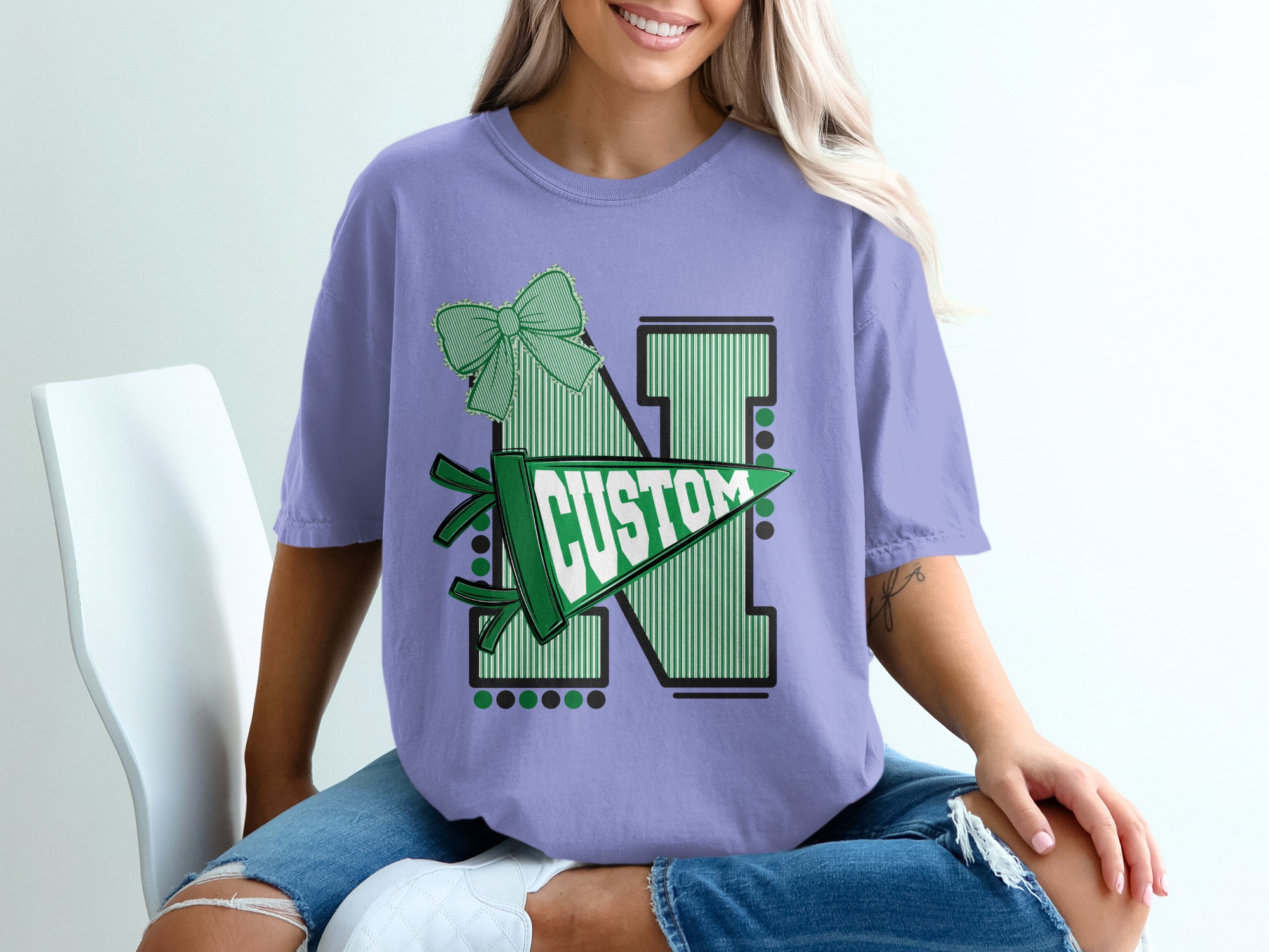Custom Initial Varsity Letter T-Shirt, Personalized School Spirit Tee, College Game Day Outfit, Custom Mascot Name, Graduation Gift - Image 18