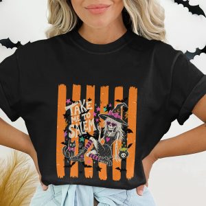 Gothic Witch Skeleton T-Shirt, Take Me To Salem Tee, Spooky Season Shirt, Halloween Goth Style Women's Tee