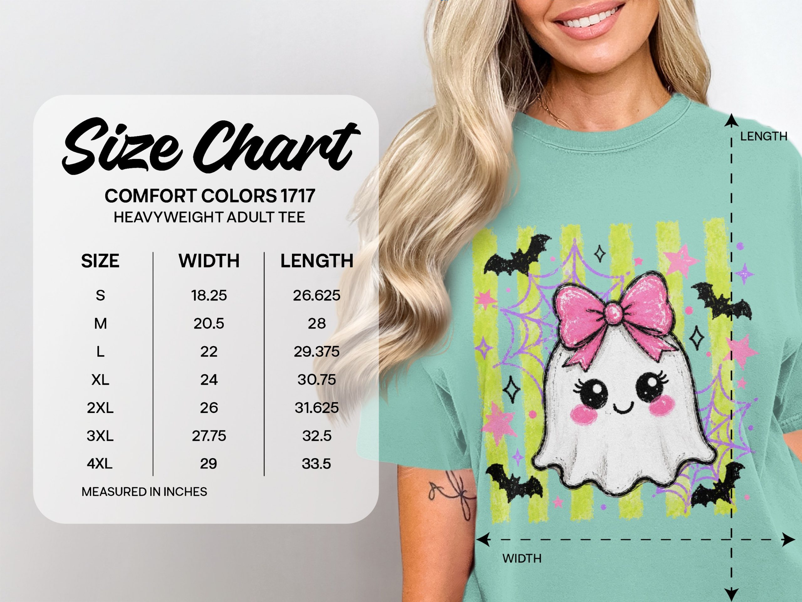 Comfort Colors ® Cute Kawaii Ghost T-Shirt, Pastel Goth Halloween Tee, Spooky Season Shirt, Pink Bow Ghost Top - Image 3
