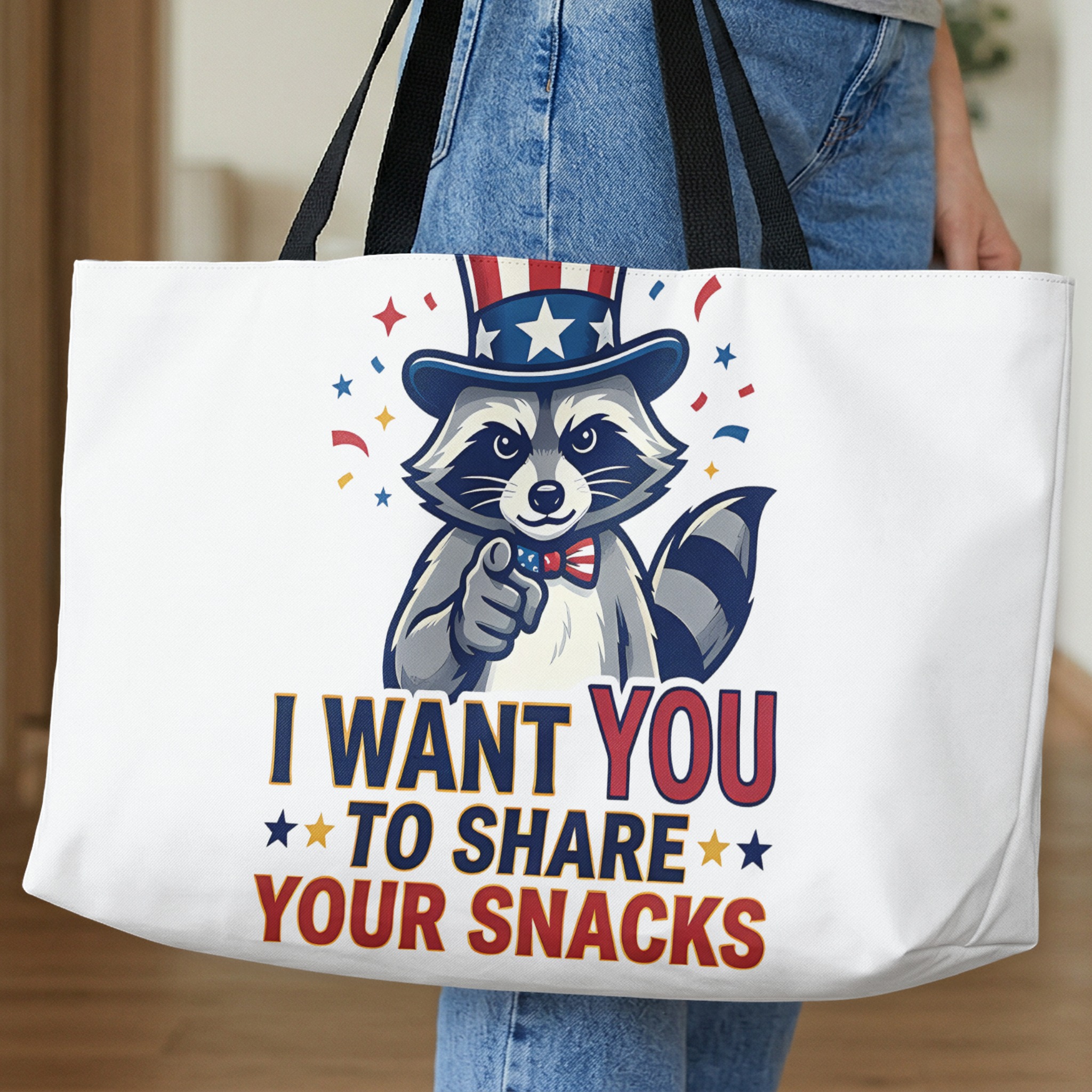 Funny Raccoon Tote Bag, I Want You To Share Snacks, Quirky Uncle Sam Animal Canvas Shopper Carryall Gift - Image 10