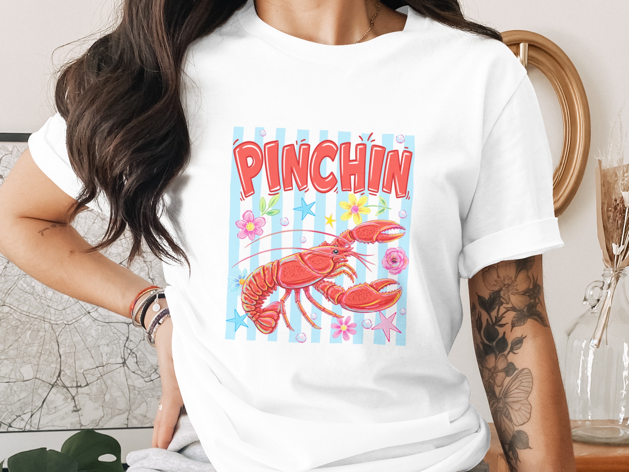 Funny Lobster T-Shirt, Pinchin' Summer Beach Tee, Comfort Colors ® Coastal Lover Gift, Vacation Ocean Lover Shirt, Preppy Nautical Tee