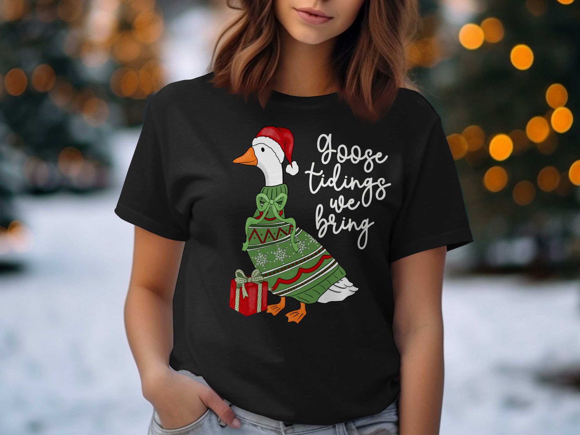 Goose Tidings We Bring Funny Christmas Goose Shirt, Holiday Lover Gift T-Shirt, Cute Animal Xmas Tee, Festive Duck Crewneck - Image 3