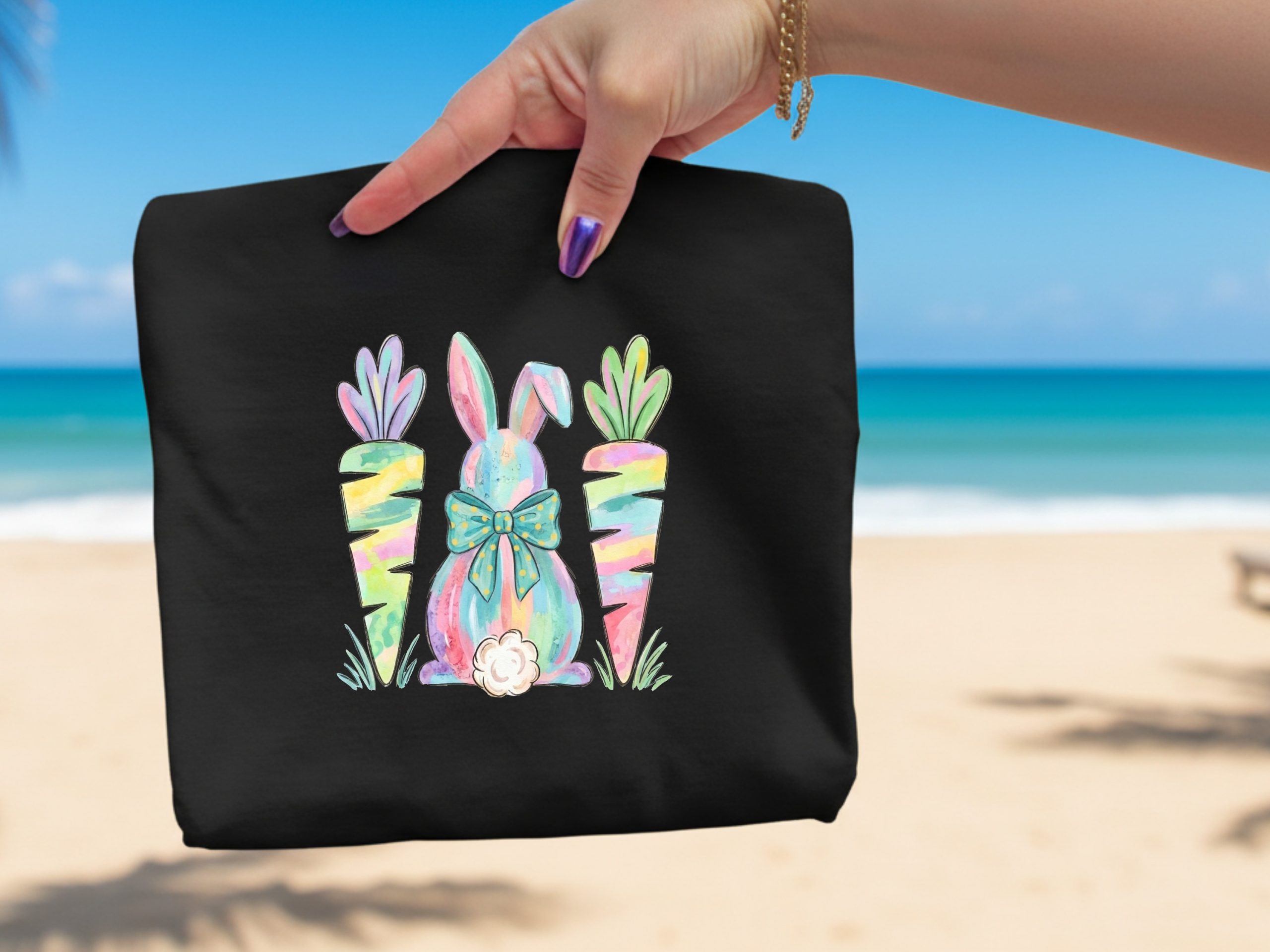 Watercolor Easter Bunny T-Shirt, Comfort Colors ® Cute Pastel Rabbit Tee, Spring Carrot Gift, Whimsical Easter Shirt - Image 2