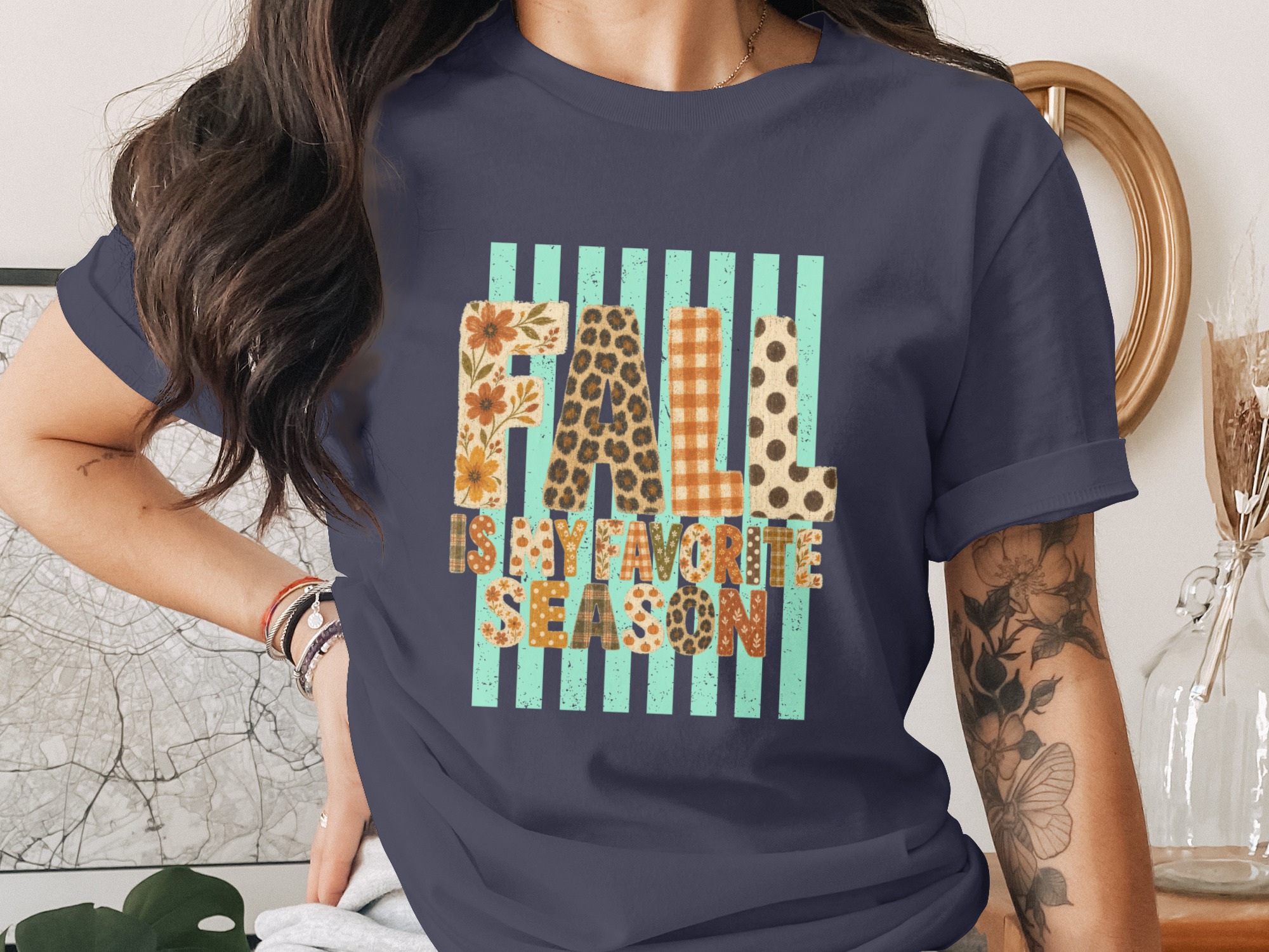 Fall is My Favorite Season T-Shirt | Boho Autumn Shirt | Leopard Print Polka Dot Floral Fall Vibe Top - Image 3