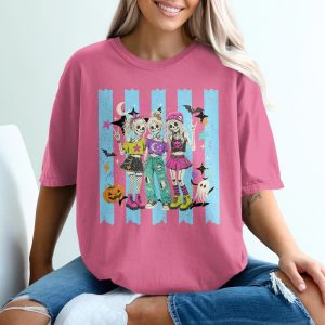 Emo Halloween T-Shirt | Alt Girl Skeleton Friends Y2K Goth Style Tee | Spooky Cute Punk Rock Besties Halloween Party Shirt