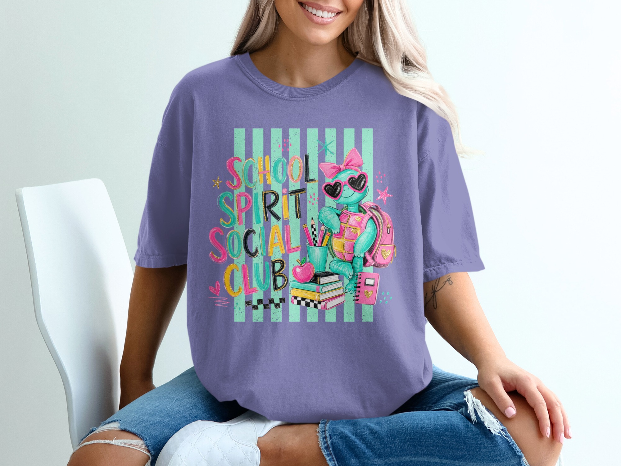 School Spirit Social Club Cute Turtle T-Shirt, Back To School Teacher Life Shirt, Whimsical Student Educator Gift Tee - Image 3