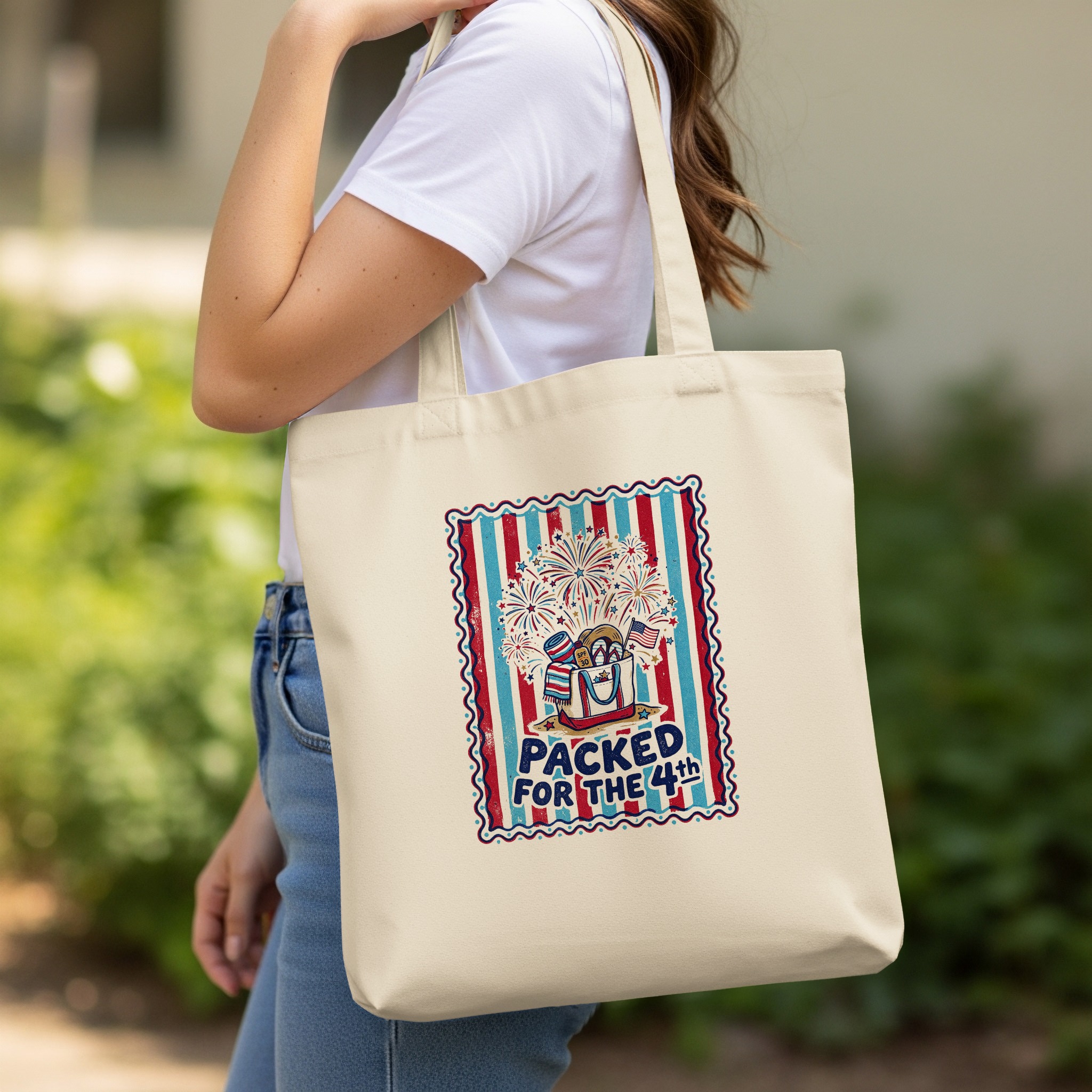 Packed for the 4th Tote Bag | Patriotic July Fourth Beach Bag | Vintage Americana Summer Tote Gift | Independence Day Firework Reusable Bag - Image 11