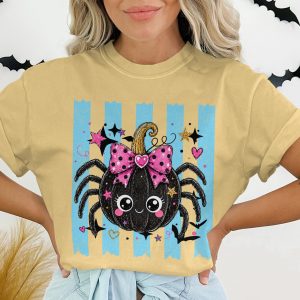Cute Spooky Spider Pumpkin T-Shirt for Halloween Lover, Adorable Fall Autumn Tee Shirt with Faux Gold Glitter