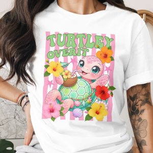 Turtley Over It T-Shirt, Cute Turtle Tee, Funny Beach Vibe Graphic Top, Kawaii Sea Turtle Lover Gift, Tropical Hibiscus Flowers Summer