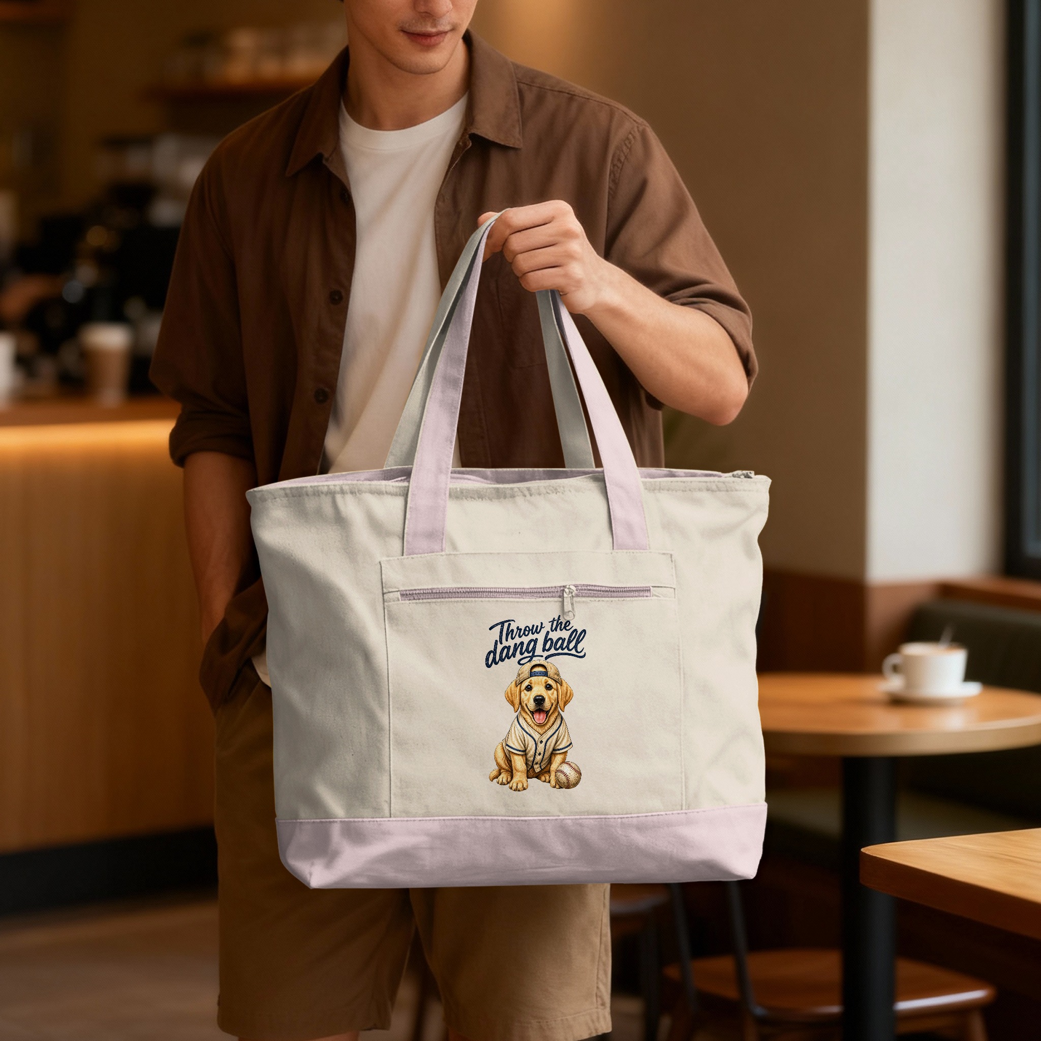 Funny Dog Baseball Tote Bag: Golden Retriever 'Throw The Dang Ball' Canine Sports Fan Carryall Gift - Image 8