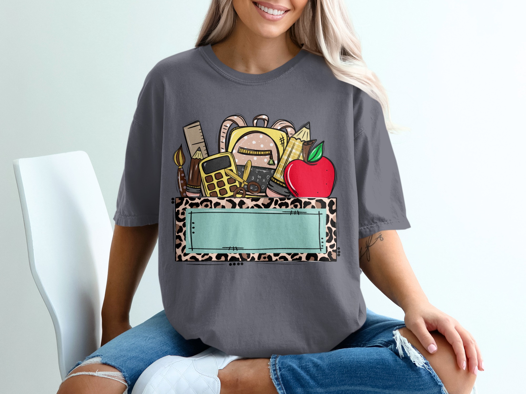 Personalized Teacher T-Shirt, Custom School Supplies & Leopard Print Frame Tee, Back to School Educator Gift Shirt - Image 12