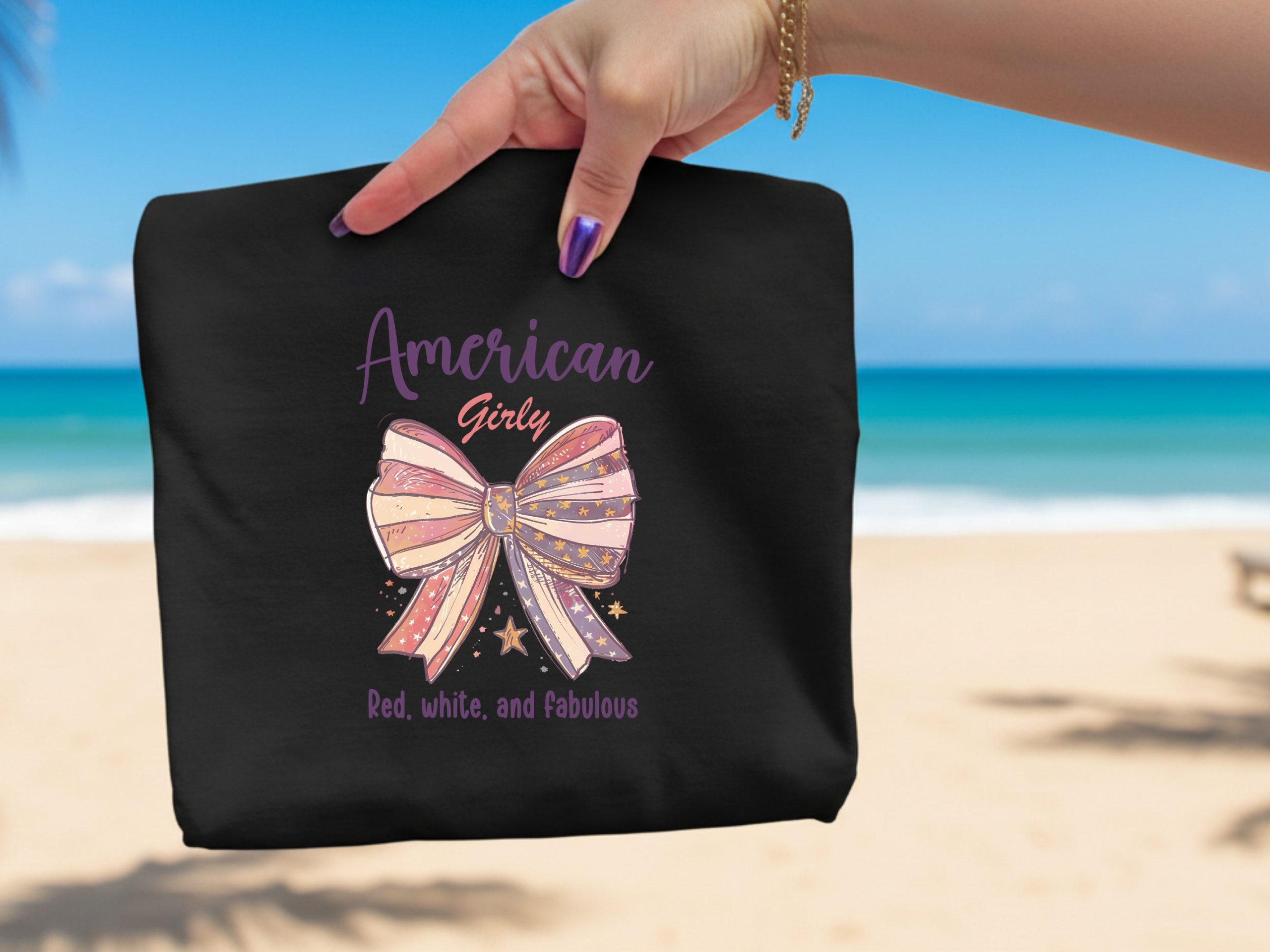 American Girly Bow T-Shirt, Red White and Fabulous Shirt, Patriotic USA Tee, 4th of July Celebration Top, Cute Memorial Day Outfit - Image 2