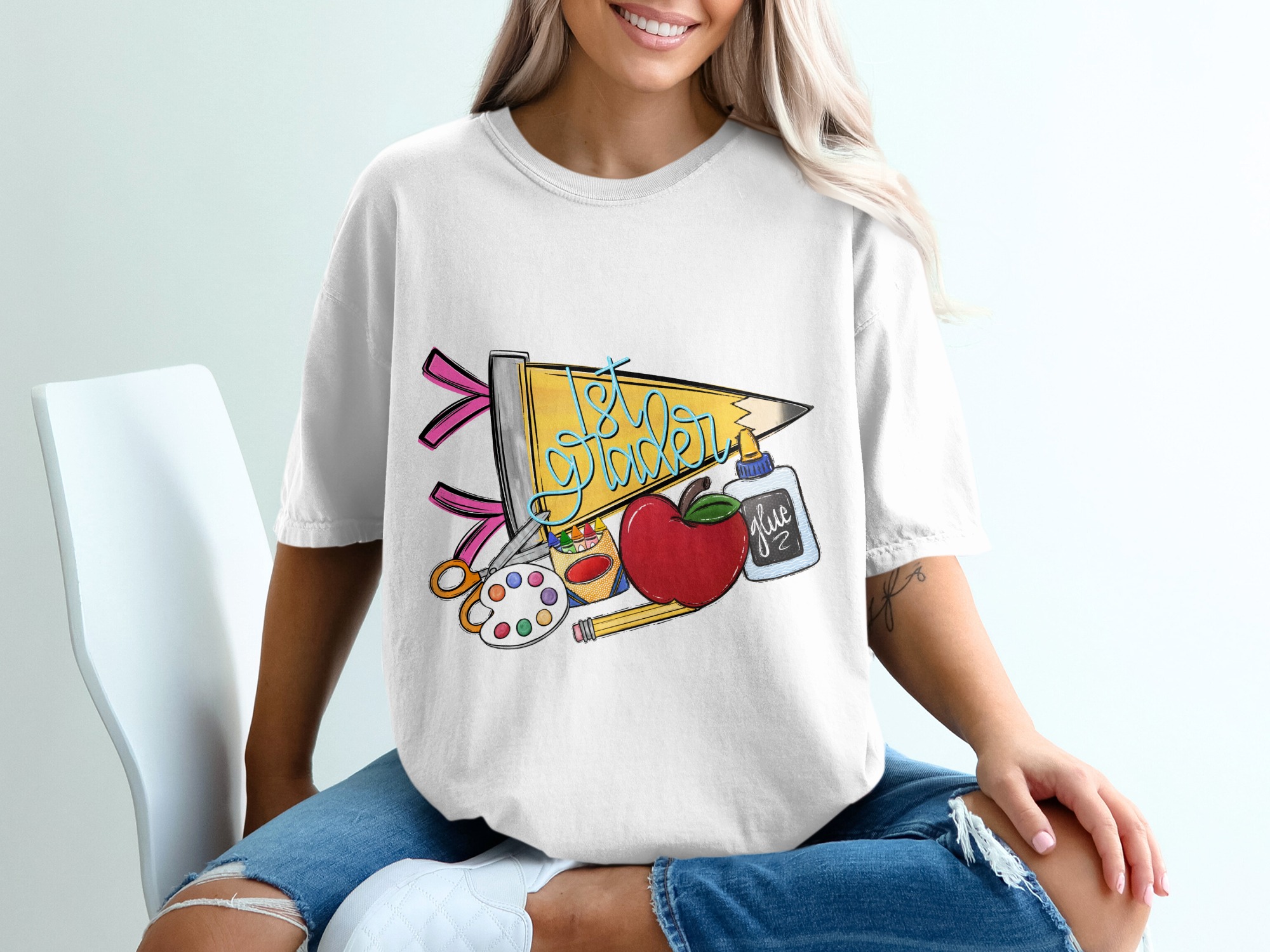 First Grader Teacher T-Shirt, Back to School Personalized Educator Gift, 1st Grade Student Shirt, School Supplies Tee, End of Year