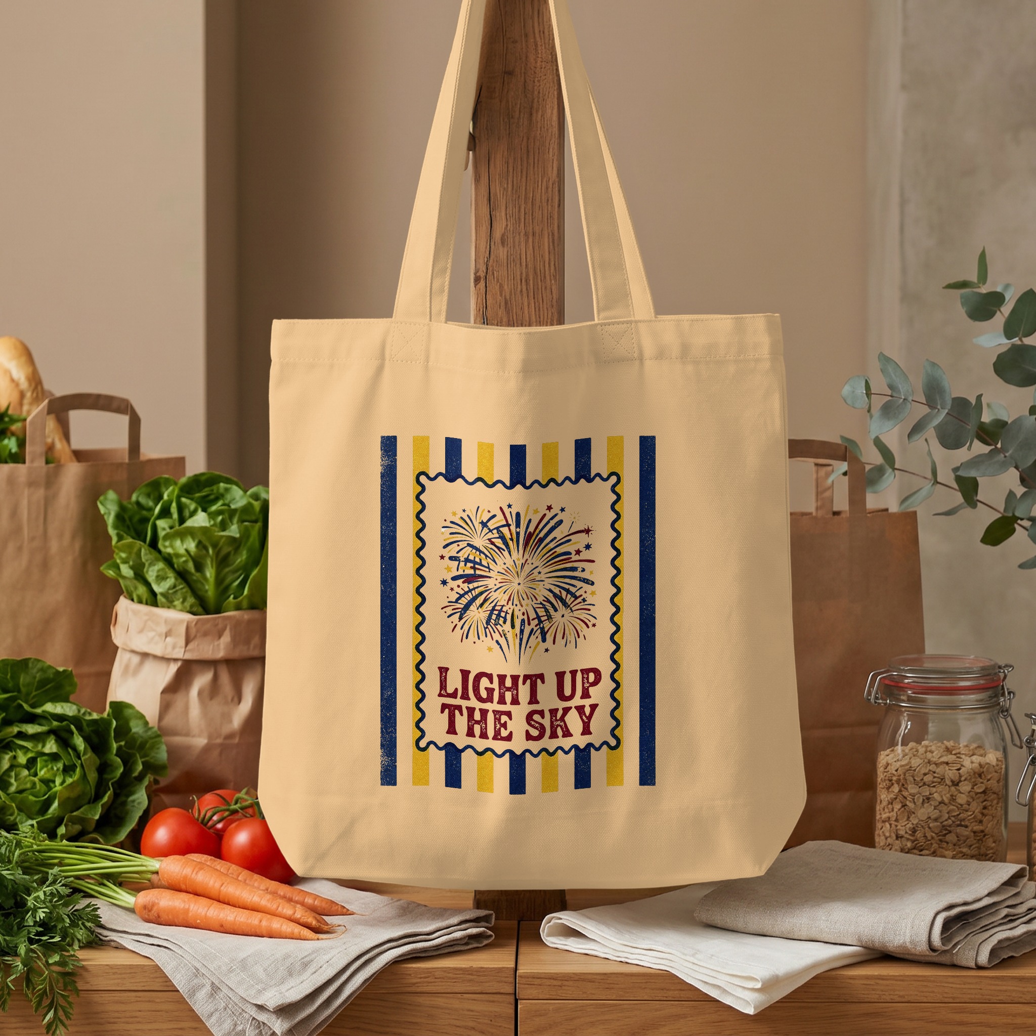Fourth of July Tote Bag, Independence Day Fireworks Tote, Patriotic Americana 'Light Up The Sky' Reusable Bag - Image 4