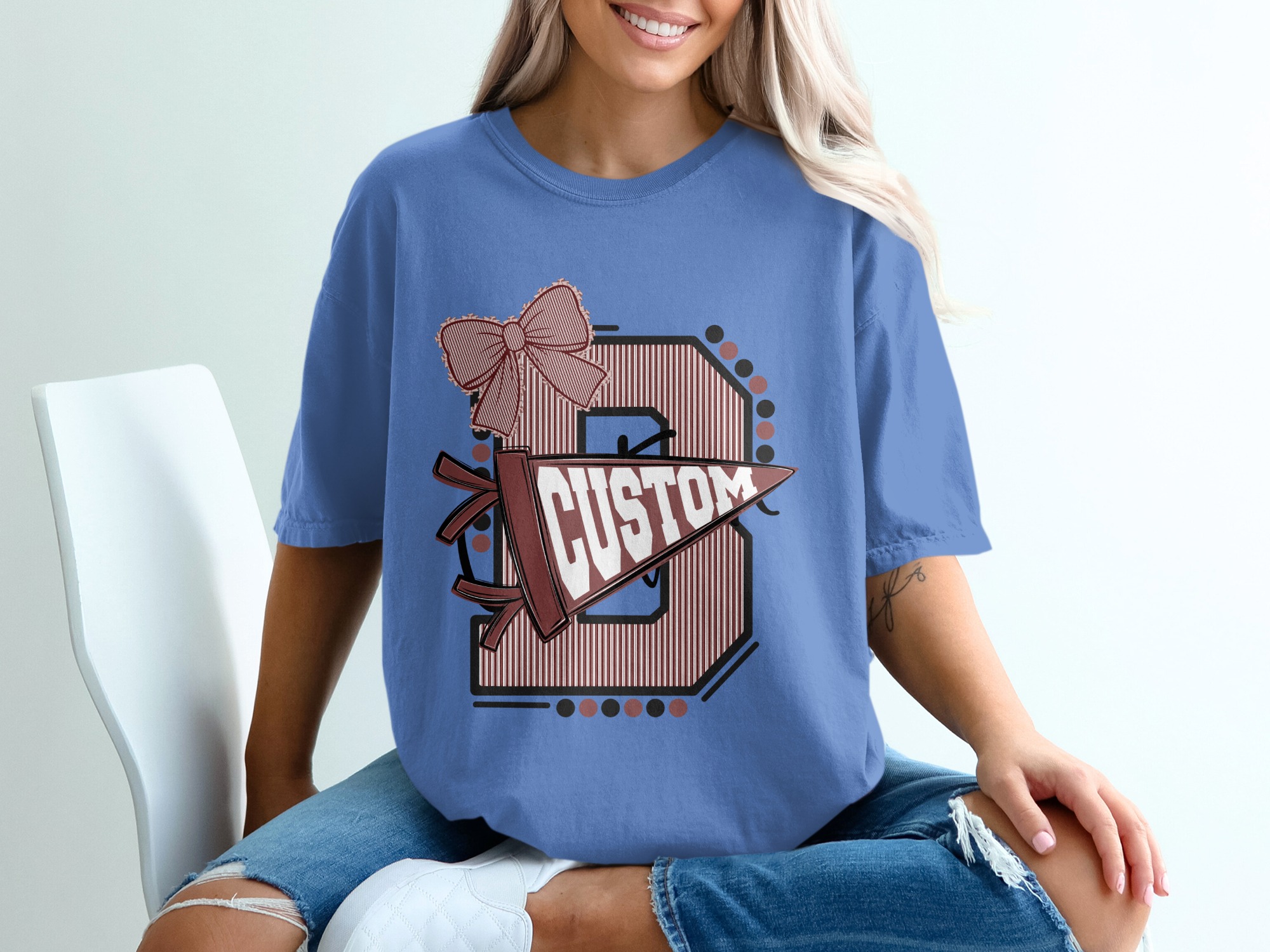 Custom Varsity Letter T-Shirt, Personalized Initial School Spirit Game Day Top, Made to Order Mascot Name College Alumni Tee - Image 20