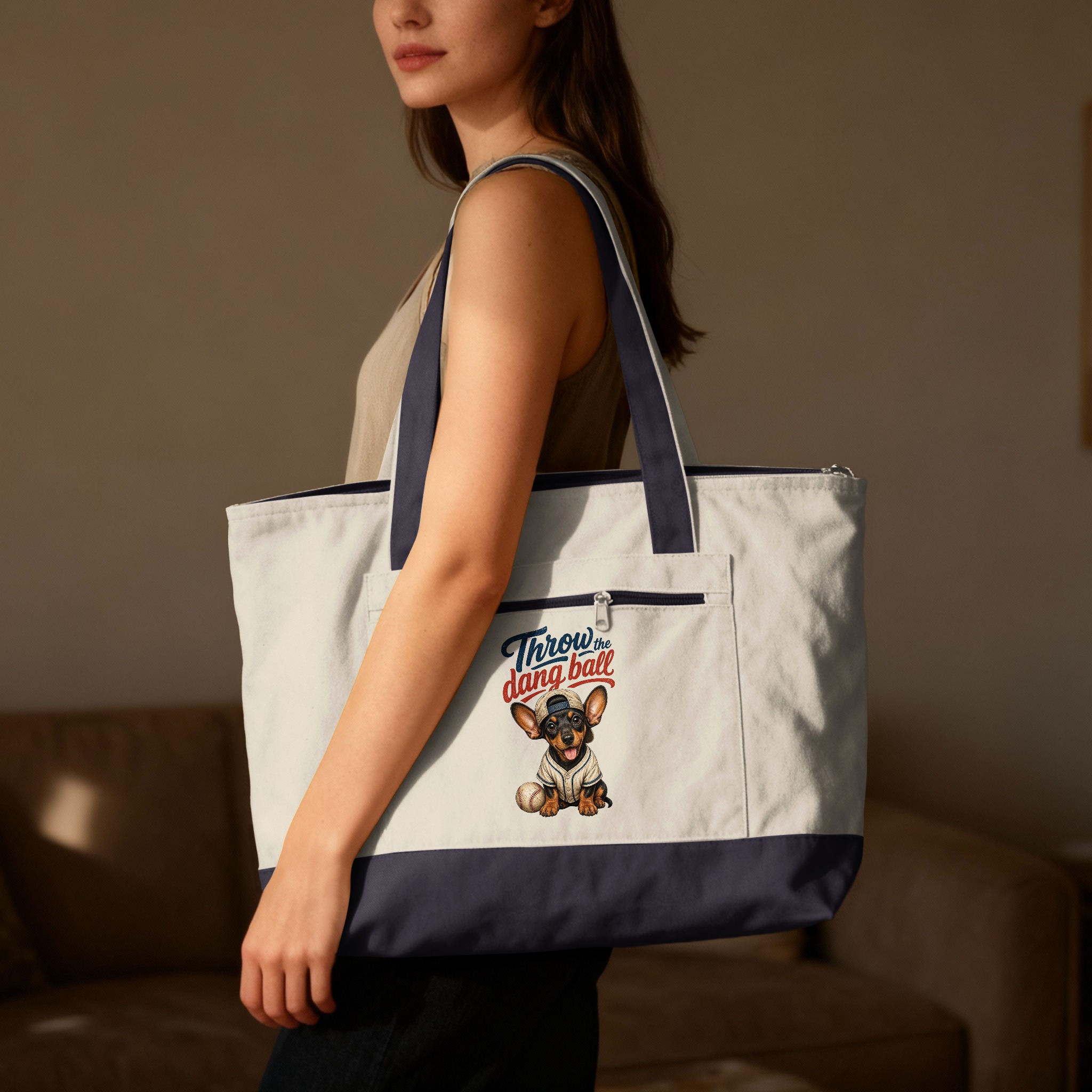 Cute Dachshund Baseball Dog Tote Bag | 'Throw The Dang Ball' Pet Lover Gift | Funny Sports Fan Canvas Book Bag - Image 7