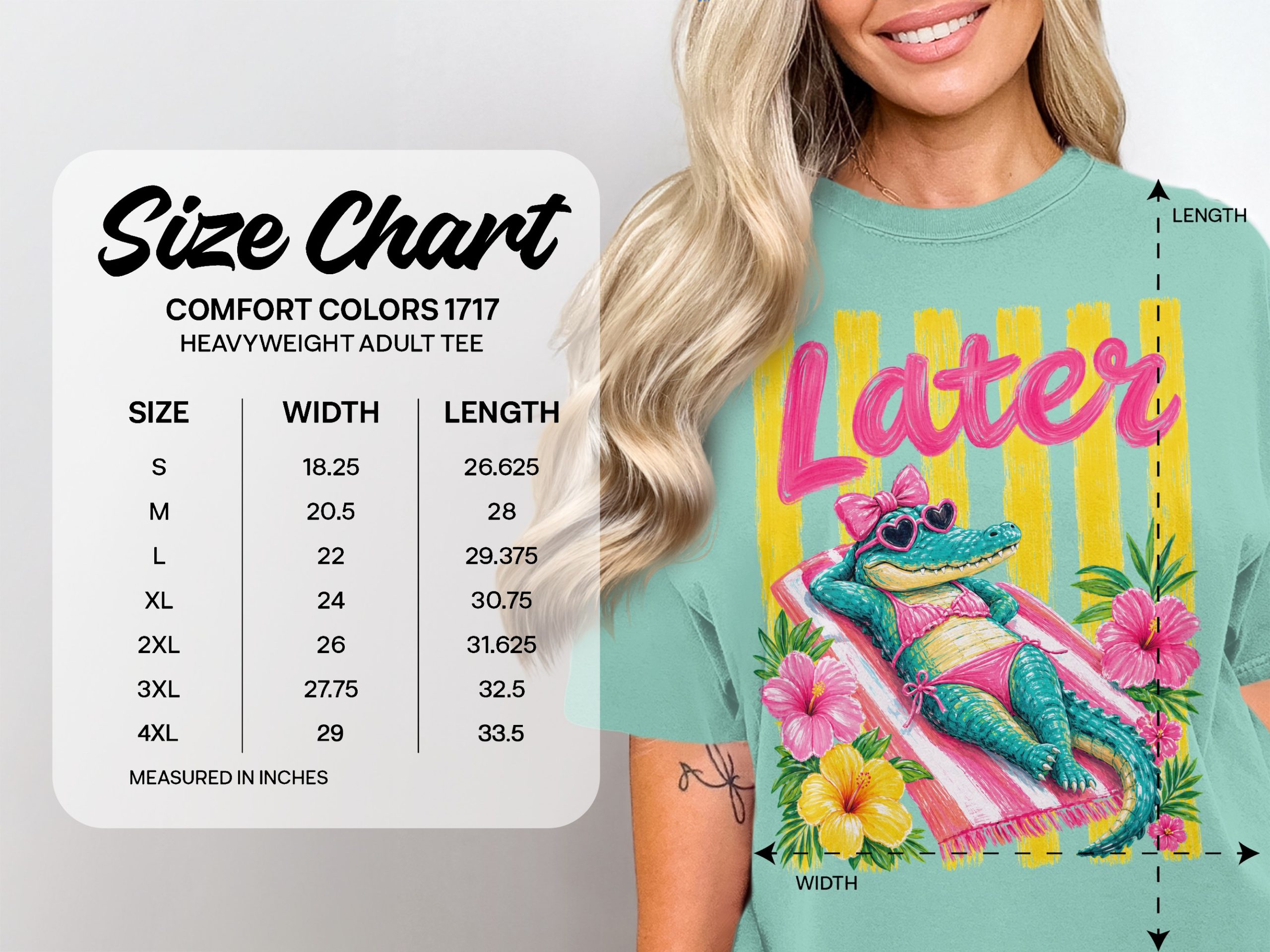 Later Gator T-Shirt, Funny Alligator Beach Vacation Shirt, Tropical Hibiscus Flower Summer Relaxed Graphic Top, Cute Pink Bikini Crocodile - Image 3