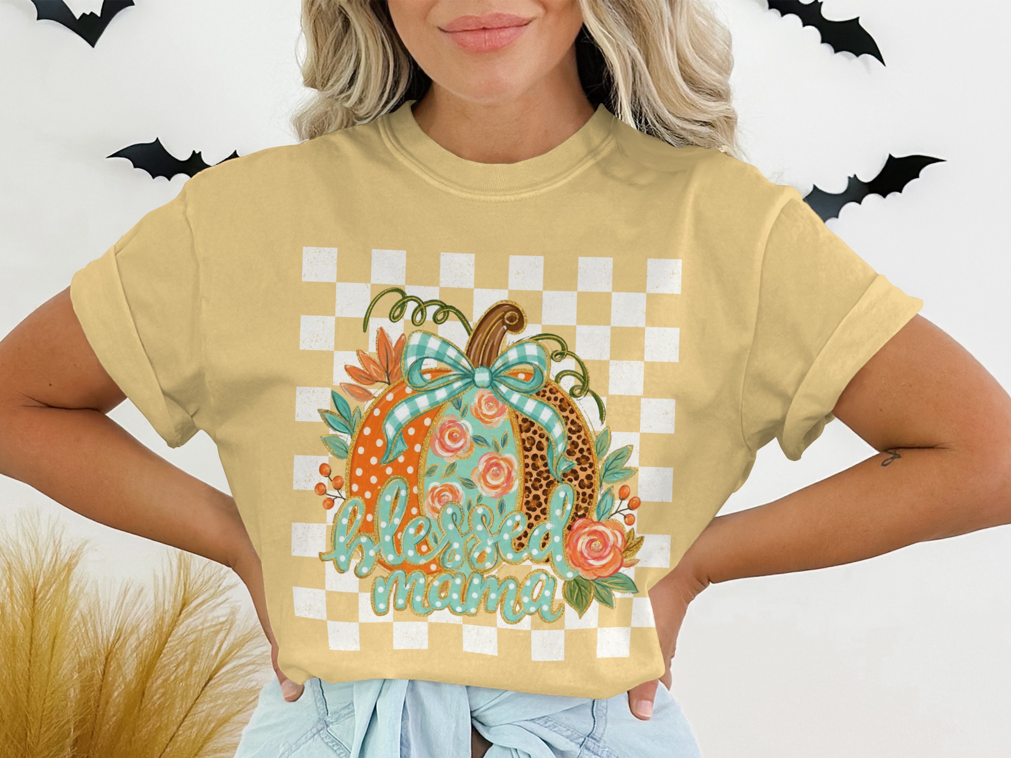 Blessed Mama Pumpkin T-Shirt, Cute Fall Leopard Print Pumpkin Shirt for New Mom & Motherhood Gift - Image 4
