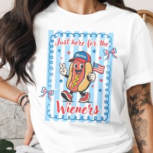 Just Here For The Wieners Funny T-Shirt, Comfort Colors ® Patriotic 4th of July Hot Dog Tee, Merica BBQ Gift