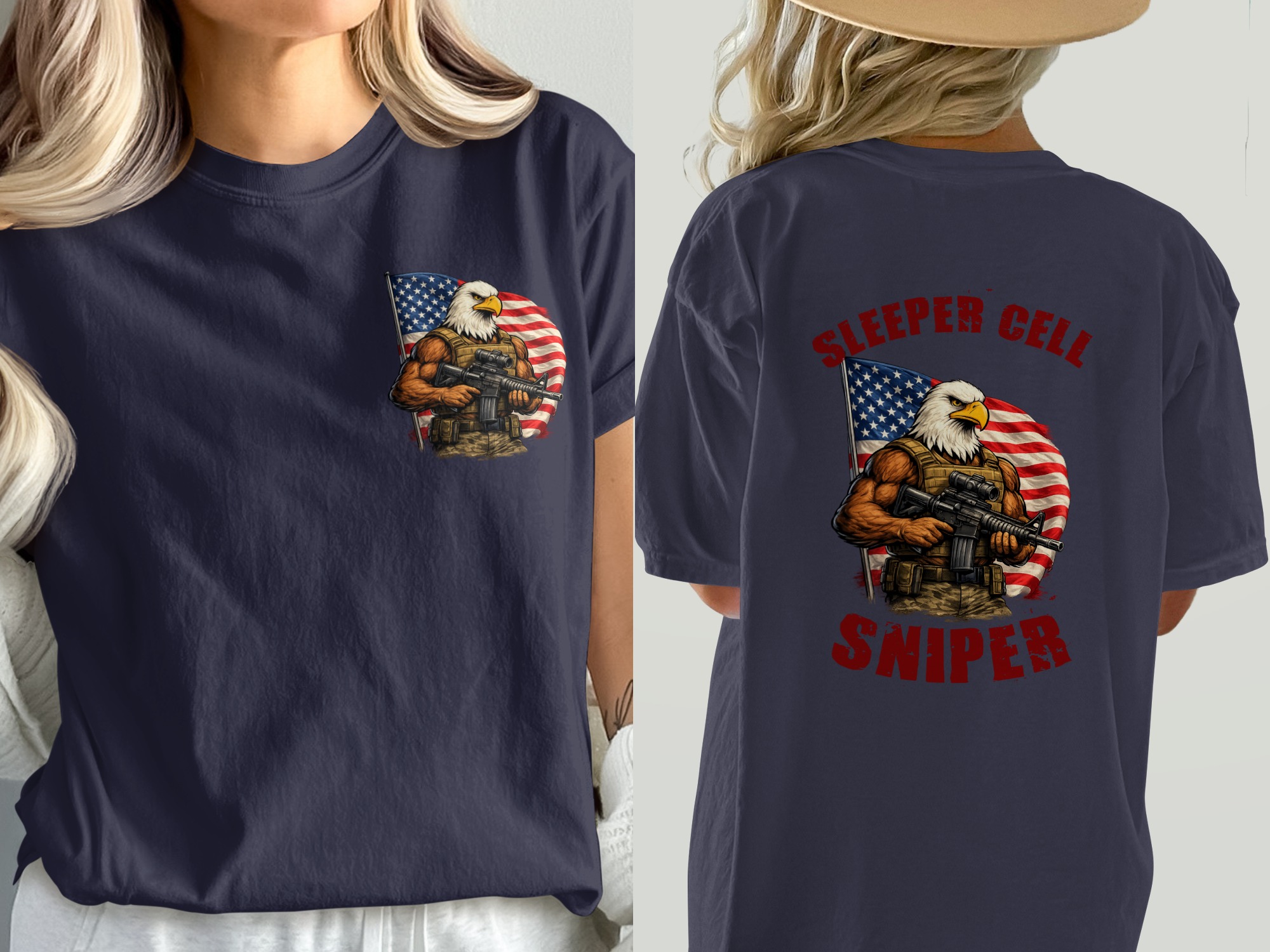 Patriotic Sleeper Cell Sniper T-Shirt, American Flag Eagle Tactical Gear Graphic Tee, Veteran Military USA Pride Gift - Image 6