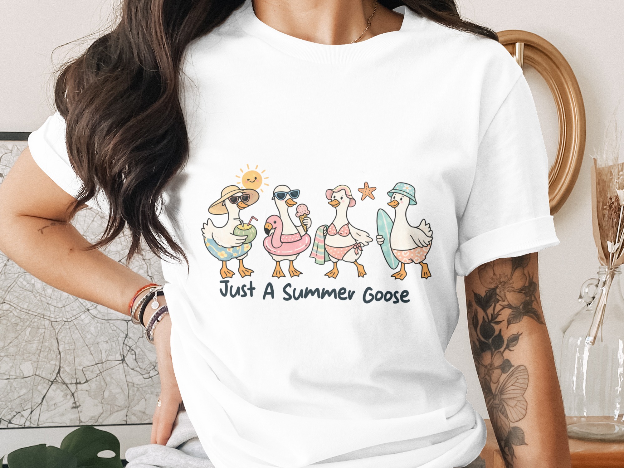 Just A Summer Goose T-Shirt, Comfort Colors ® Beach Vacation Tee, Cute Animal Lover Gift, Funny Duck Shirt, Coastal Aesthetic Apparel