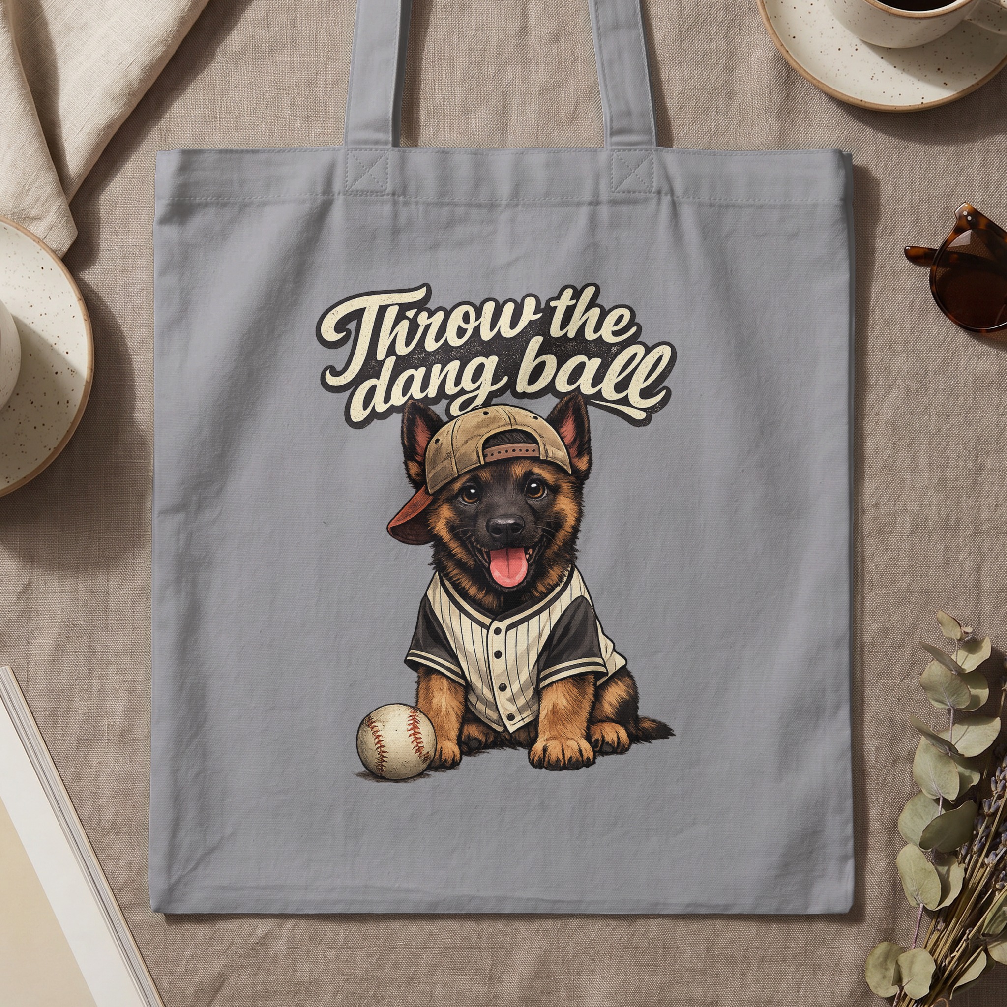 Throw the Dang Ball German Shepherd Tote Bag, Funny Baseball Dog Lover Gift for Dog Mom Dad, Cute Puppy Graphic Animal Canvas Shopper - Image 3