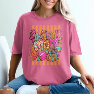 Vibrant Football Mom T-Shirt | Game Day Leopard Print Autumn Sports Mama Tee | Cute Fall Pumpkin & Coffee Lover Shirt Gift