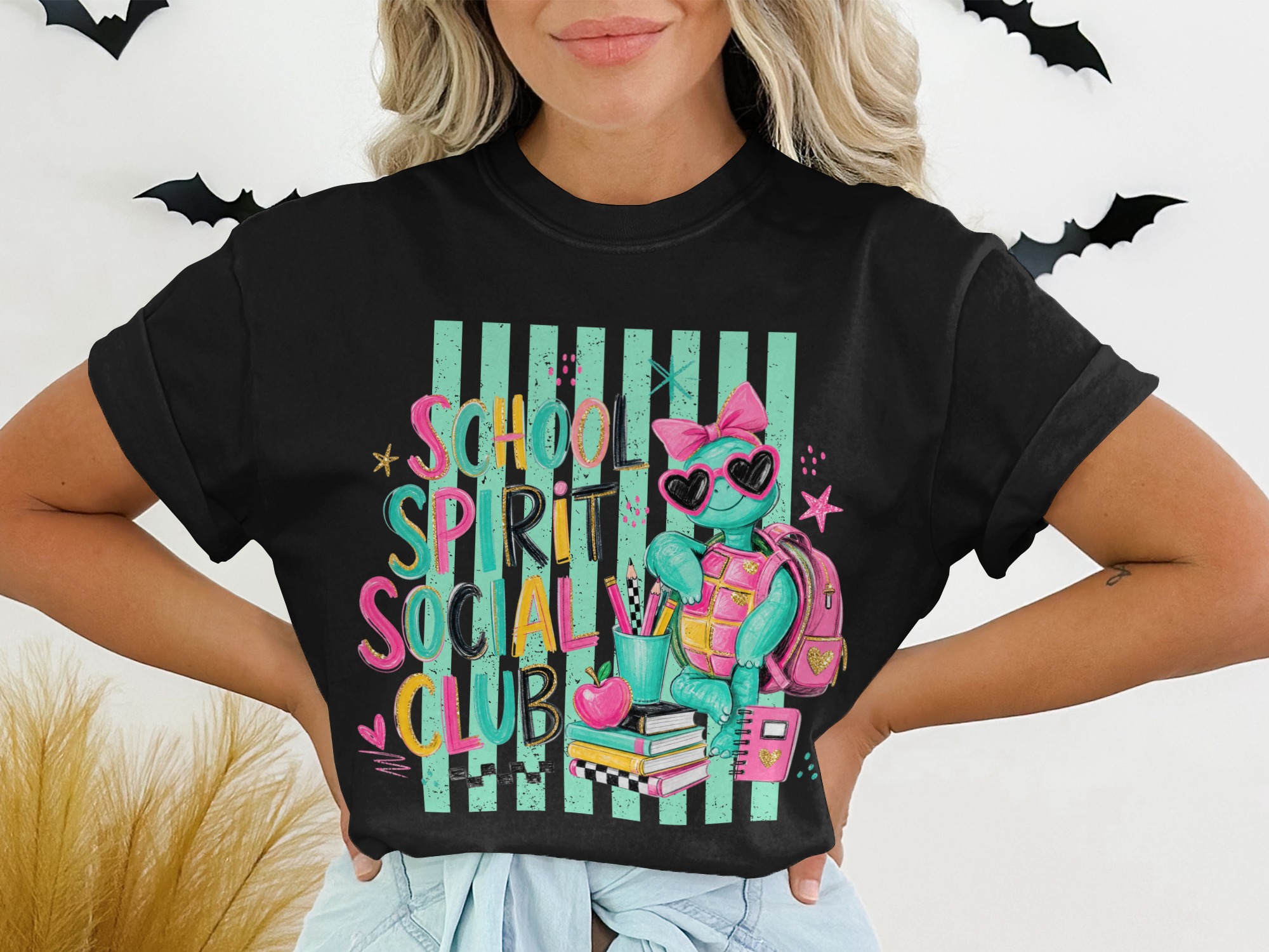 School Spirit Social Club Cute Turtle T-Shirt, Back To School Teacher Life Shirt, Whimsical Student Educator Gift Tee
