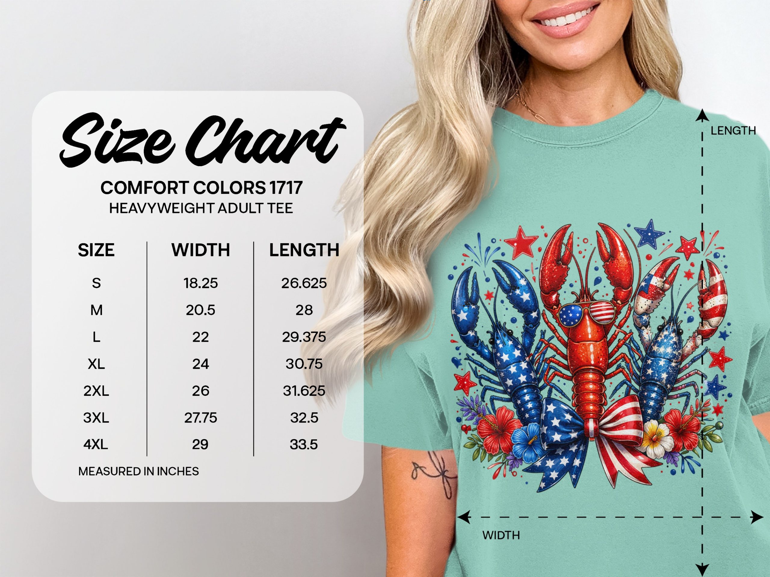 Patriotic Lobster T-Shirt, Comfort Colors ® Fourth of July Graphic Tee, Red White Blue Summer Beach Vacation Gift - Image 4