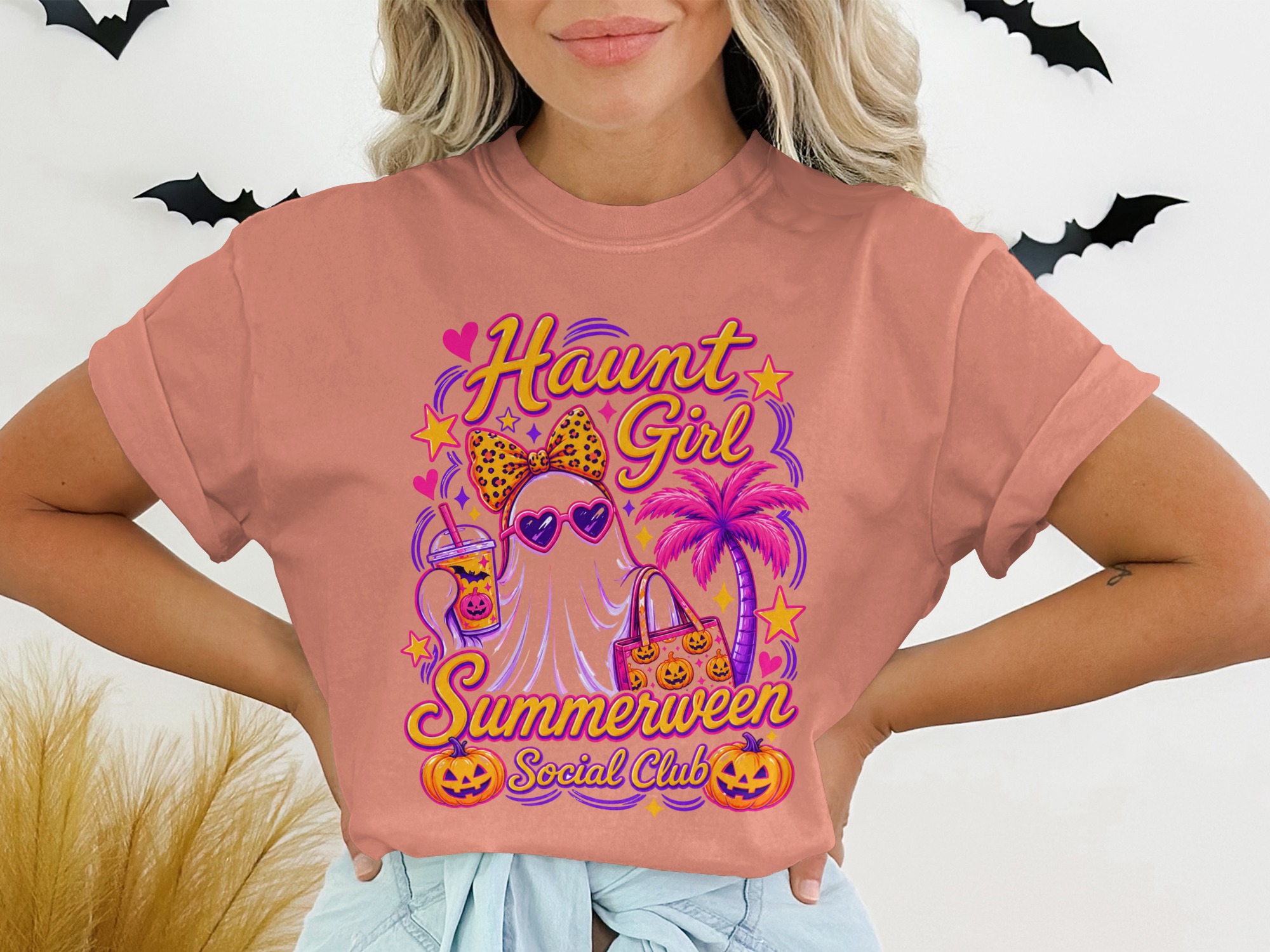 Haunt Girl Summerween Social Club T-Shirt, Spooky Summer Vibes Tee, Aesthetic Pastel Goth Ghost Shirt, Trendy Kawaii Top - Image 2