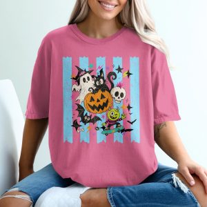 Spooky Cute Halloween T-Shirt | Pumpkin Ghost Black Cat Skateboard Monster Tee | Whimsical Fall Season Apparel Gift