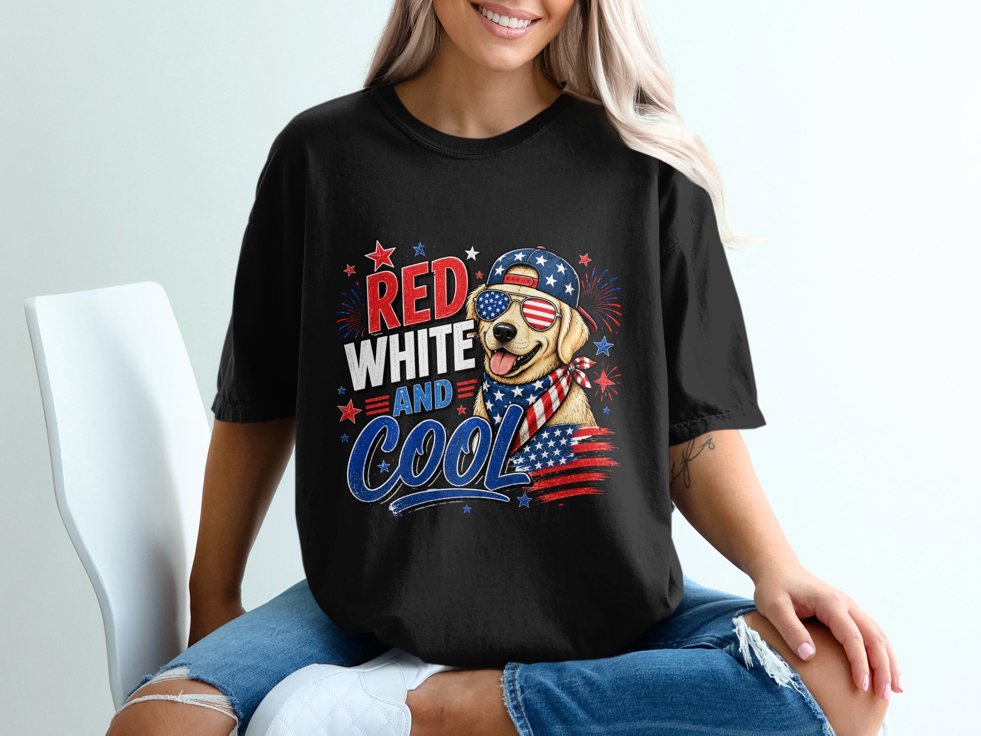 Patriotic Dog Shirt, Red White and Cool Comfort Colors ® T-shirt, 4th of July Golden Retriever Tee, American Flag Dog Lover Gift - Image 2
