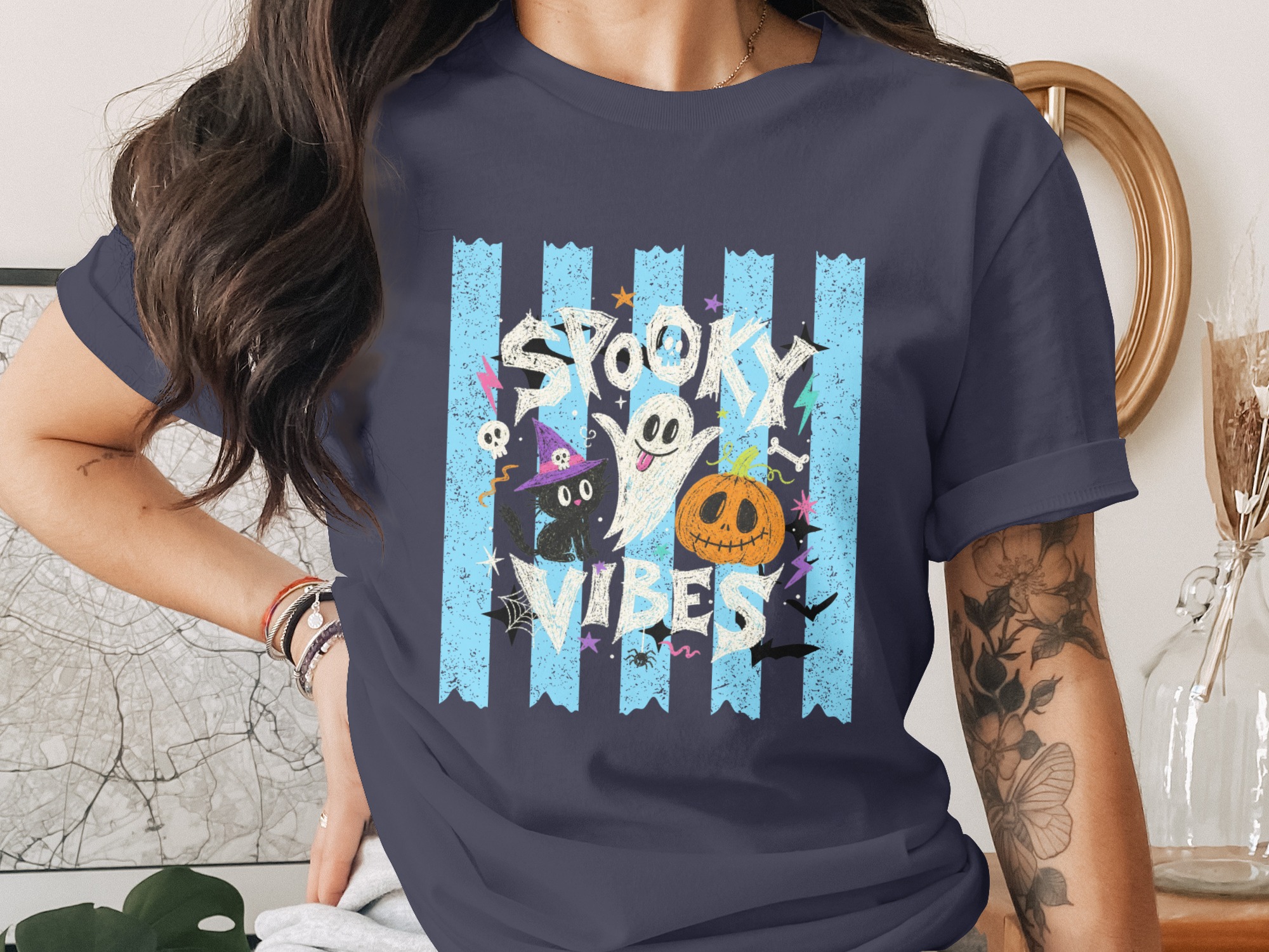 Spooky Vibes Halloween Graphic Tee | Cute Ghost Witchy Cat Jack O Lantern Fall Season Women's Trendy Funny Spooky T-Shirt Gift - Image 10
