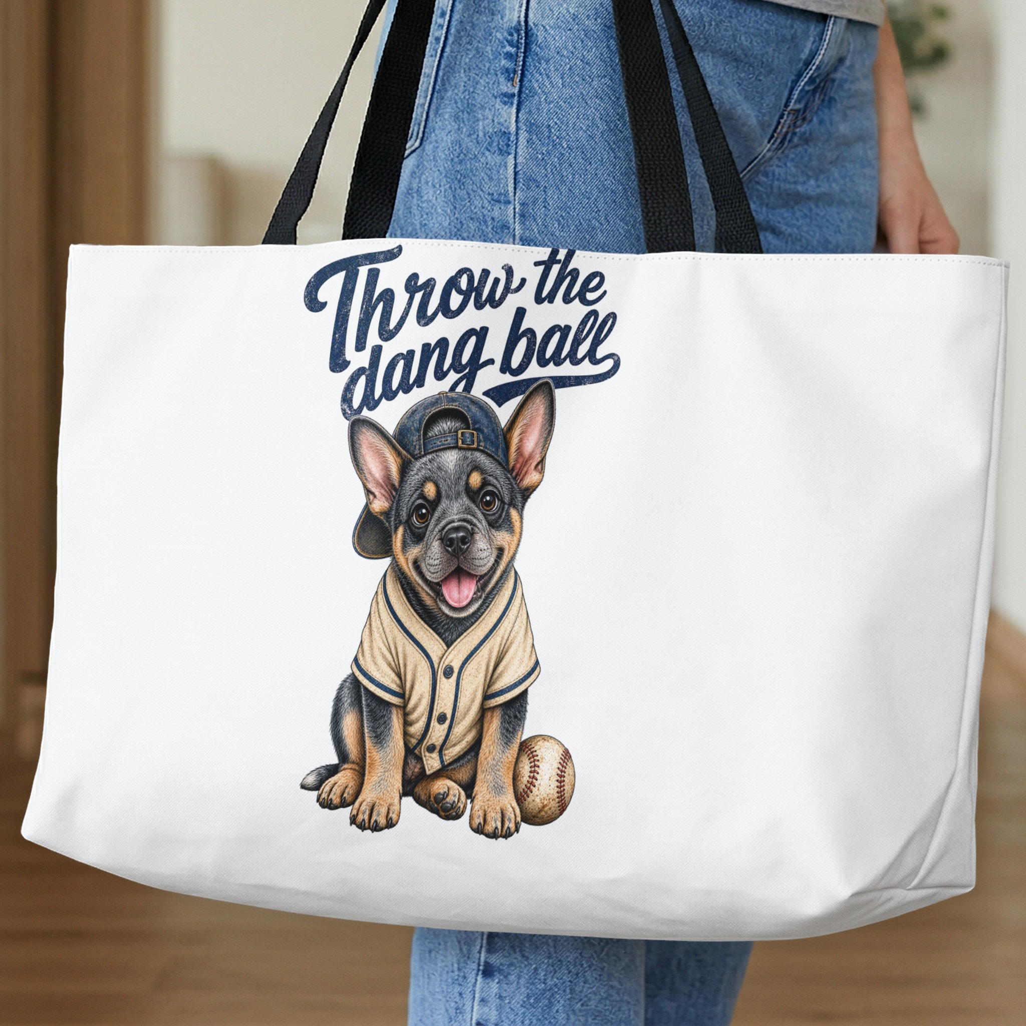 'Throw the dang ball' Baseball Puppy Tote Bag, Funny Dog Lover French Bulldog Owner Gift for Pet Moms Dads - Image 10