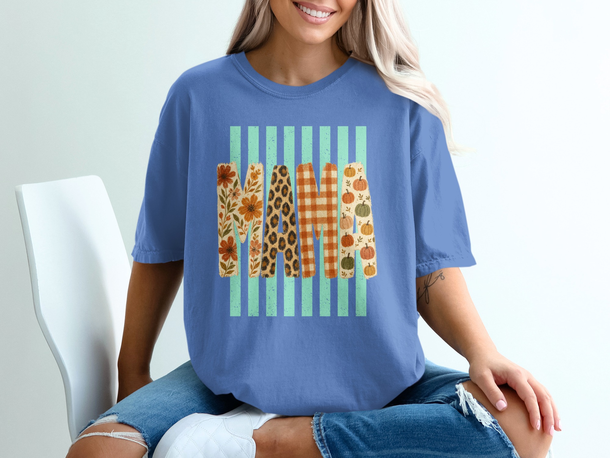 Fall Mama T-Shirt, Leopard Print Mama Tee, Pumpkin Mama Top, Boho Floral Autumn Plaid Mom Shirt, New Mom Gift - Image 9