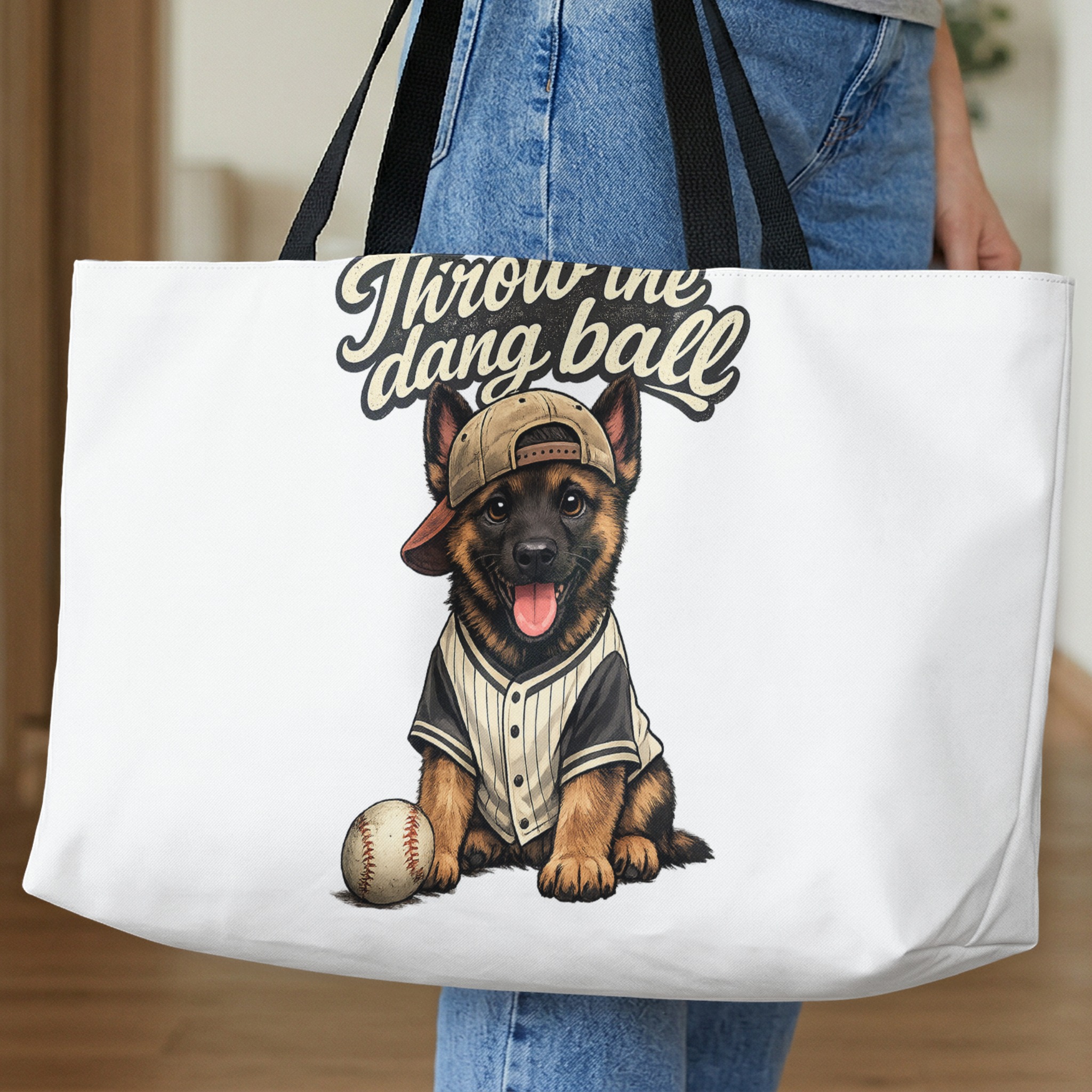 Throw the Dang Ball German Shepherd Tote Bag, Funny Baseball Dog Lover Gift for Dog Mom Dad, Cute Puppy Graphic Animal Canvas Shopper - Image 10