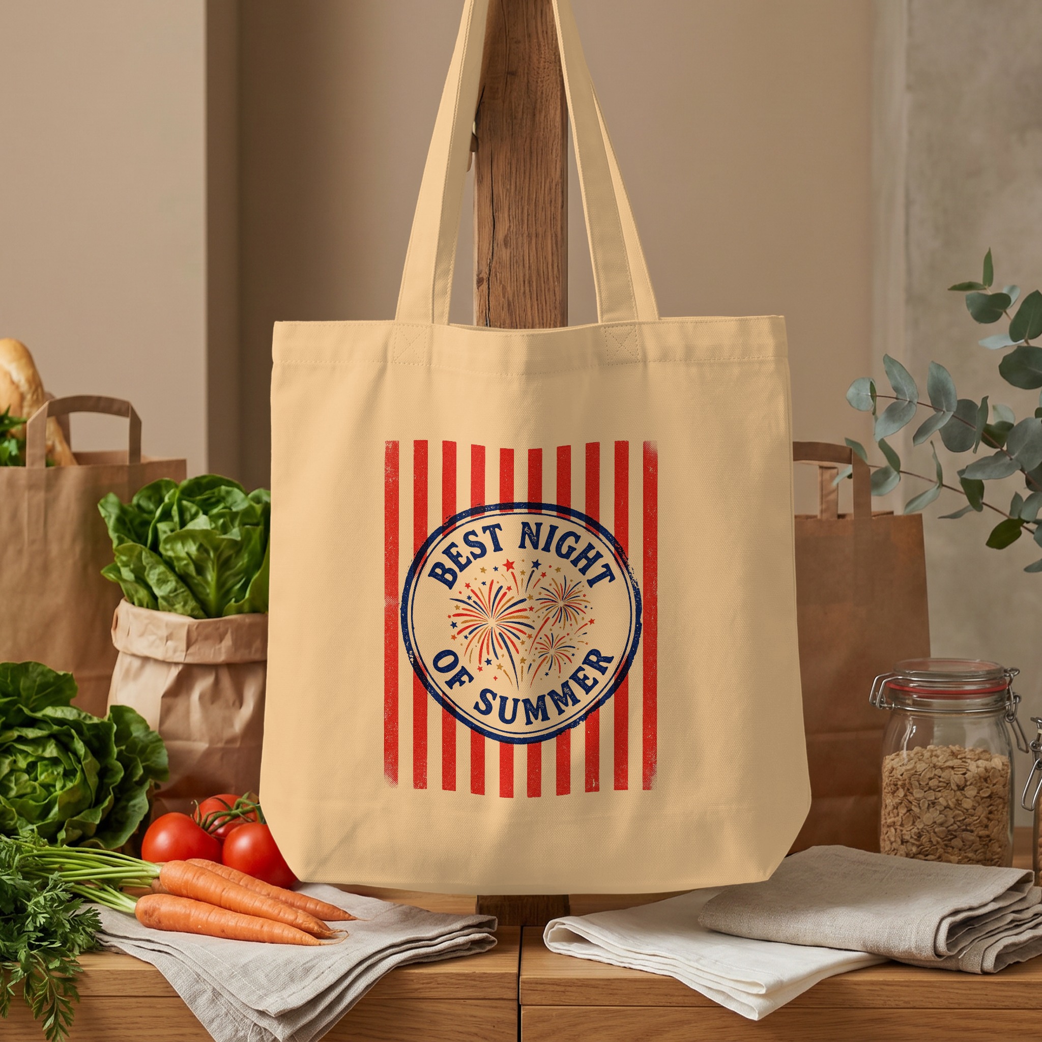 Fourth of July Tote Bag, Best Night of Summer Fireworks Graphic, Patriotic Americana Beach Bag Gift - Image 4