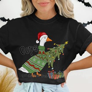 Funny Christmas Goose T-Shirt, Ugly Sweater Style Holiday Tee, Oops I Got Another Tree, Festive Humor Animal Shirt, Gag Xmas Gift