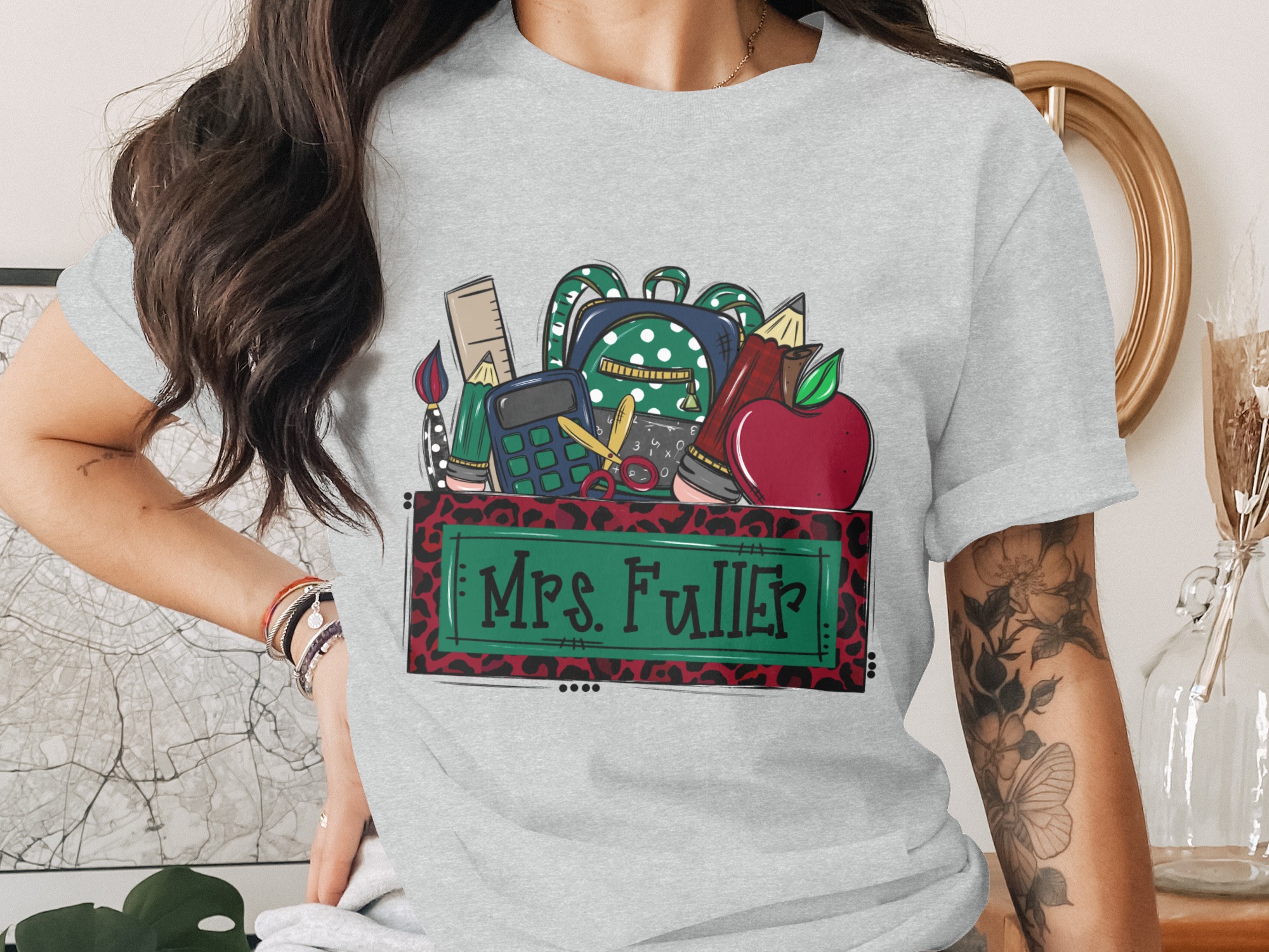 Custom Teacher Back to School T-Shirt | Personalized School Name Mascot Leopard Print Tee | Teacher Appreciation Gift | School Spirit Top - Image 2