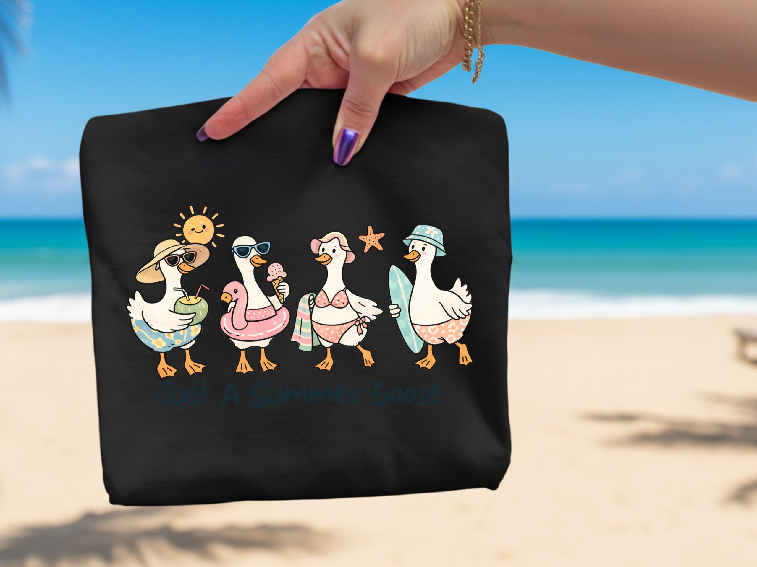 Just A Summer Goose T-Shirt, Comfort Colors ® Beach Vacation Tee, Cute Animal Lover Gift, Funny Duck Shirt, Coastal Aesthetic Apparel - Image 2