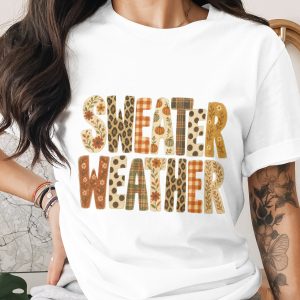 Comfort Colors ® Sweater Weather T-Shirt, Cozy Fall Tee, Leopard Print Plaid Pumpkin Autumn Vibes Shirt, Women's Seasonal Graphic Top