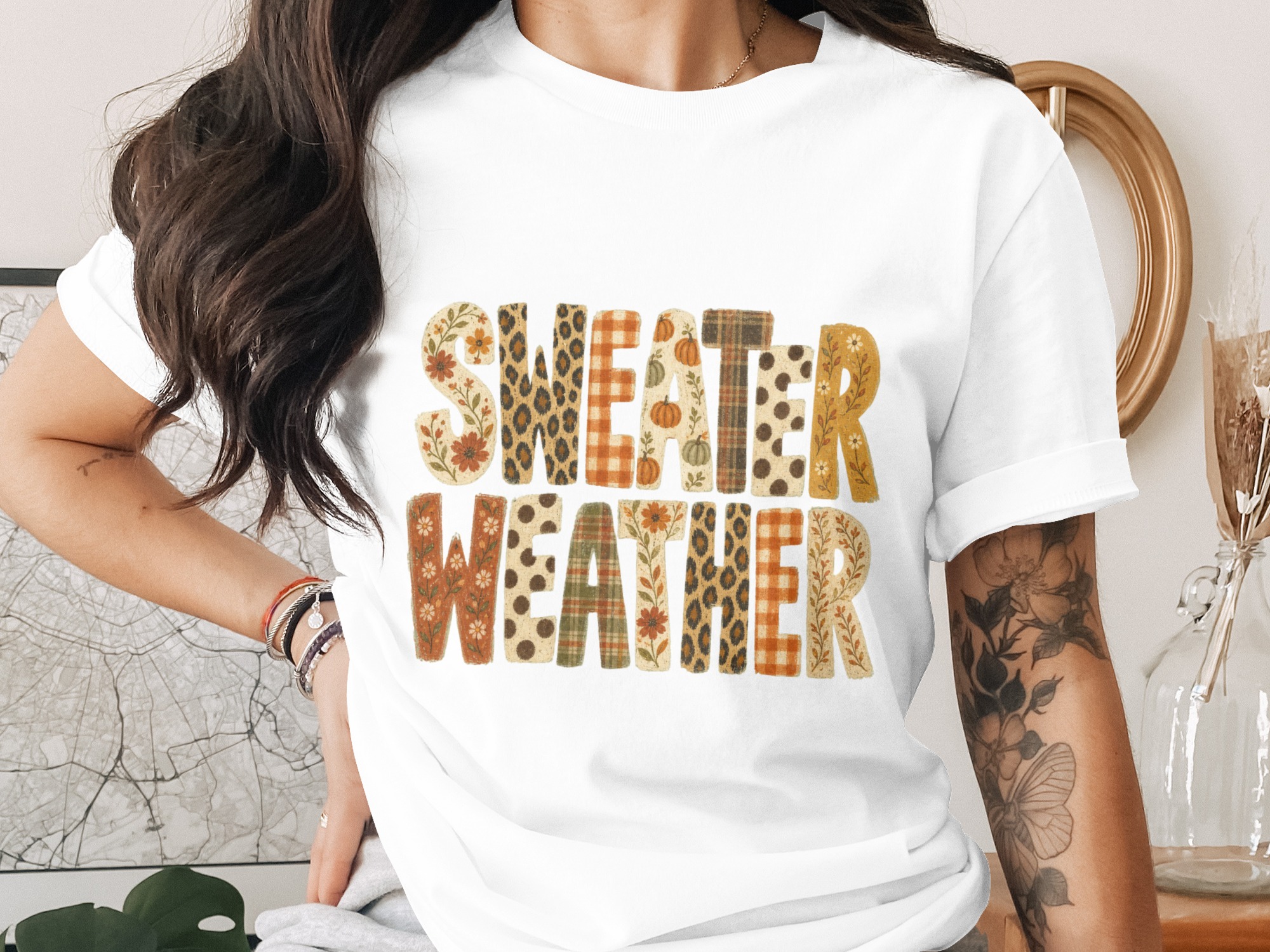 Comfort Colors ® Sweater Weather T-Shirt, Cozy Fall Tee, Leopard Print Plaid Pumpkin Autumn Vibes Shirt, Women's Seasonal Graphic Top