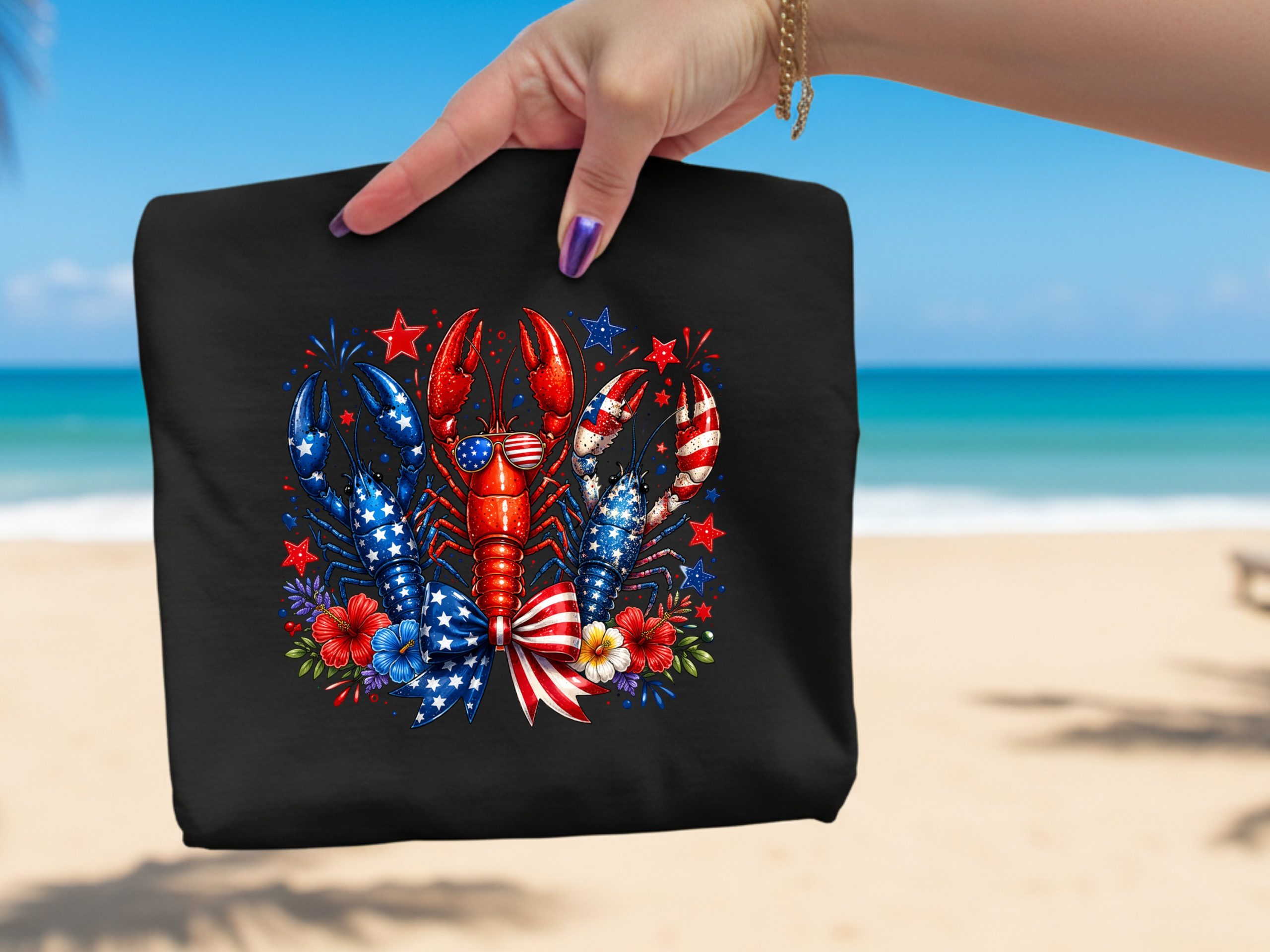 Patriotic Lobster T-Shirt, Comfort Colors ® Fourth of July Graphic Tee, Red White Blue Summer Beach Vacation Gift - Image 2