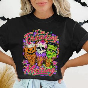 Freaking Melting Monster Ice Cream Shirt, Spooky Halloween Graphic Tee, Cute Gothic Horror Top, October Spooky Season Outfit T-Shirt