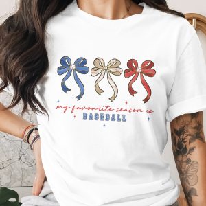 Baseball Season T-Shirt, My Favorite Season is Baseball Comfort Colors® Tee, Game Day Lover Gift, Cute Bow Baseball Fan Apparel