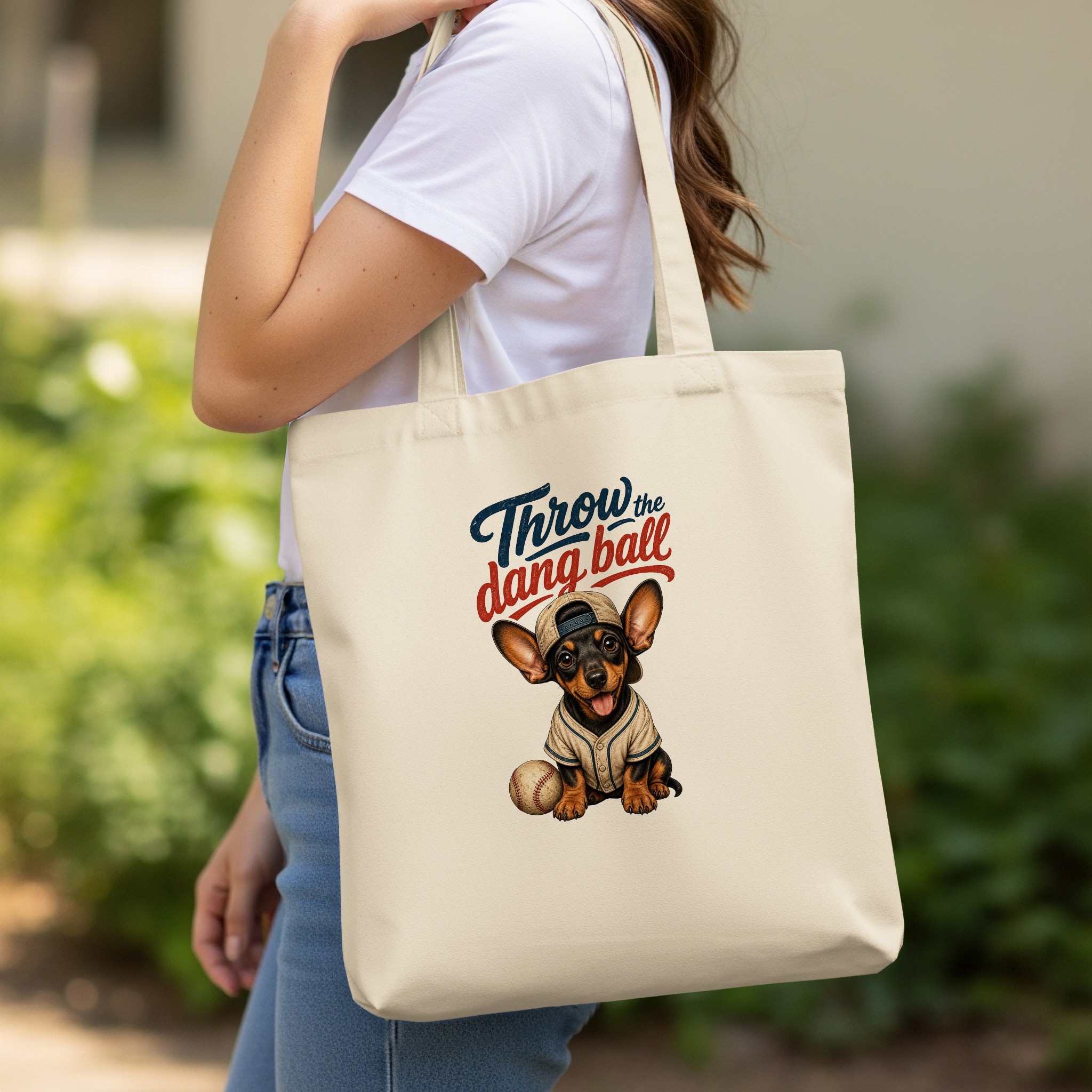 Cute Dachshund Baseball Dog Tote Bag | 'Throw The Dang Ball' Pet Lover Gift | Funny Sports Fan Canvas Book Bag - Image 11