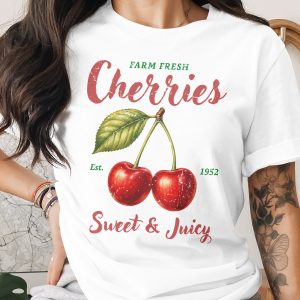 Vintage Cherry T-Shirt, Comfort Colors ® Farm Fresh Cherries Tee, Sweet & Juicy Fruit Graphic Shirt, Retro Farmers Market Gift