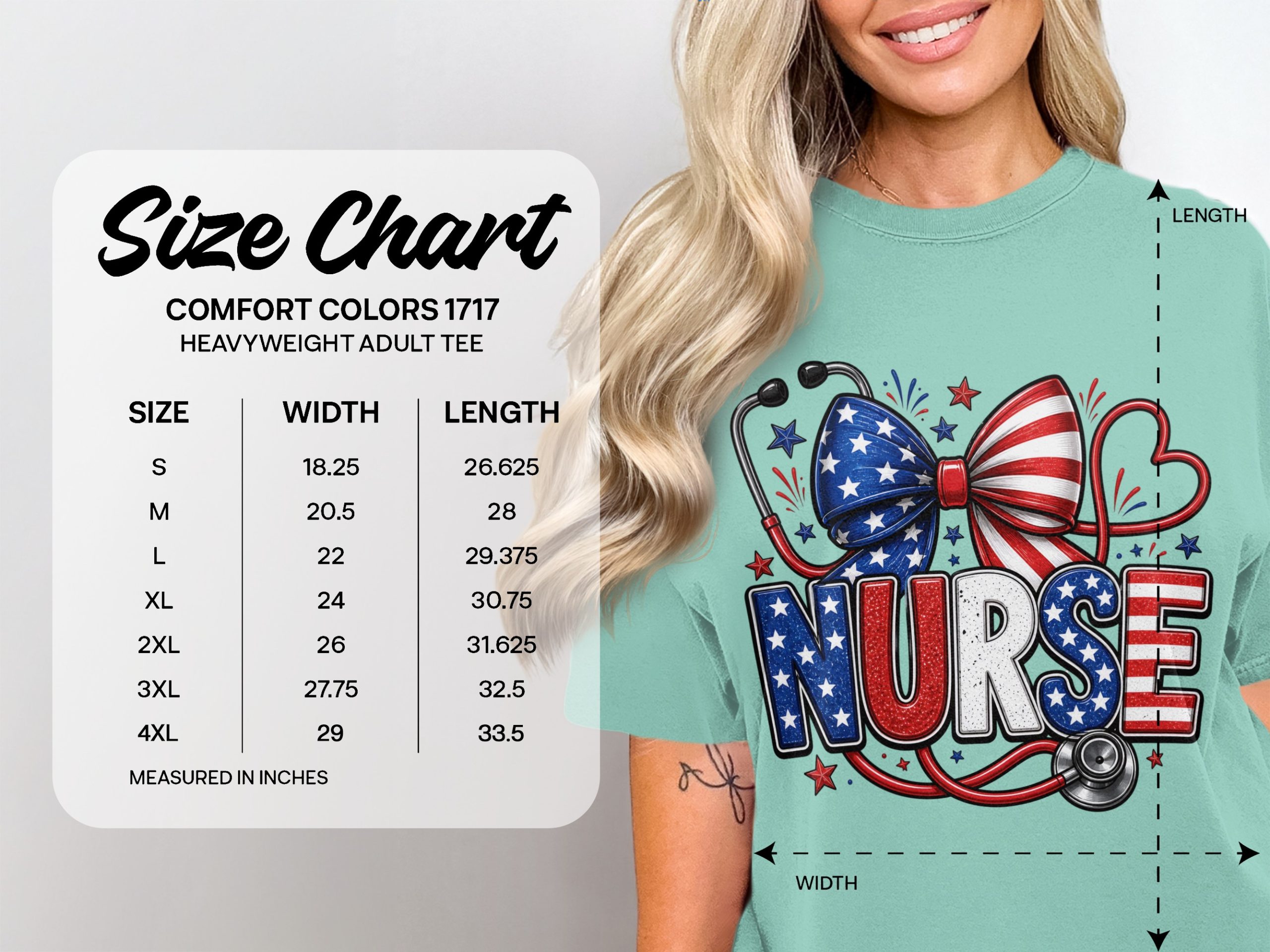 Patriotic Nurse T-Shirt, Comfort Colors ® American Flag Stethoscope Tee, RN Healthcare Worker Gift, 4th of July Shirt - Image 4