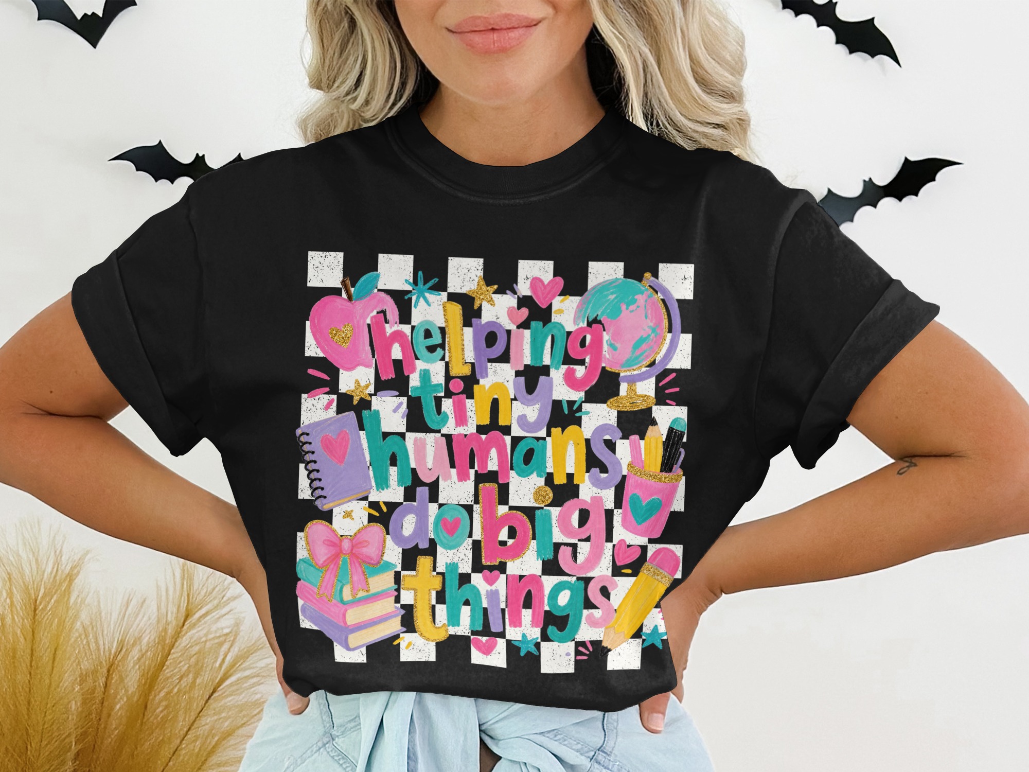 Teacher Appreciation T-Shirt, 'Helping Tiny Humans Do Big Things' Tee, Colorful Educator Gift for Women, Back to School Shirt for Teachers - Image 2