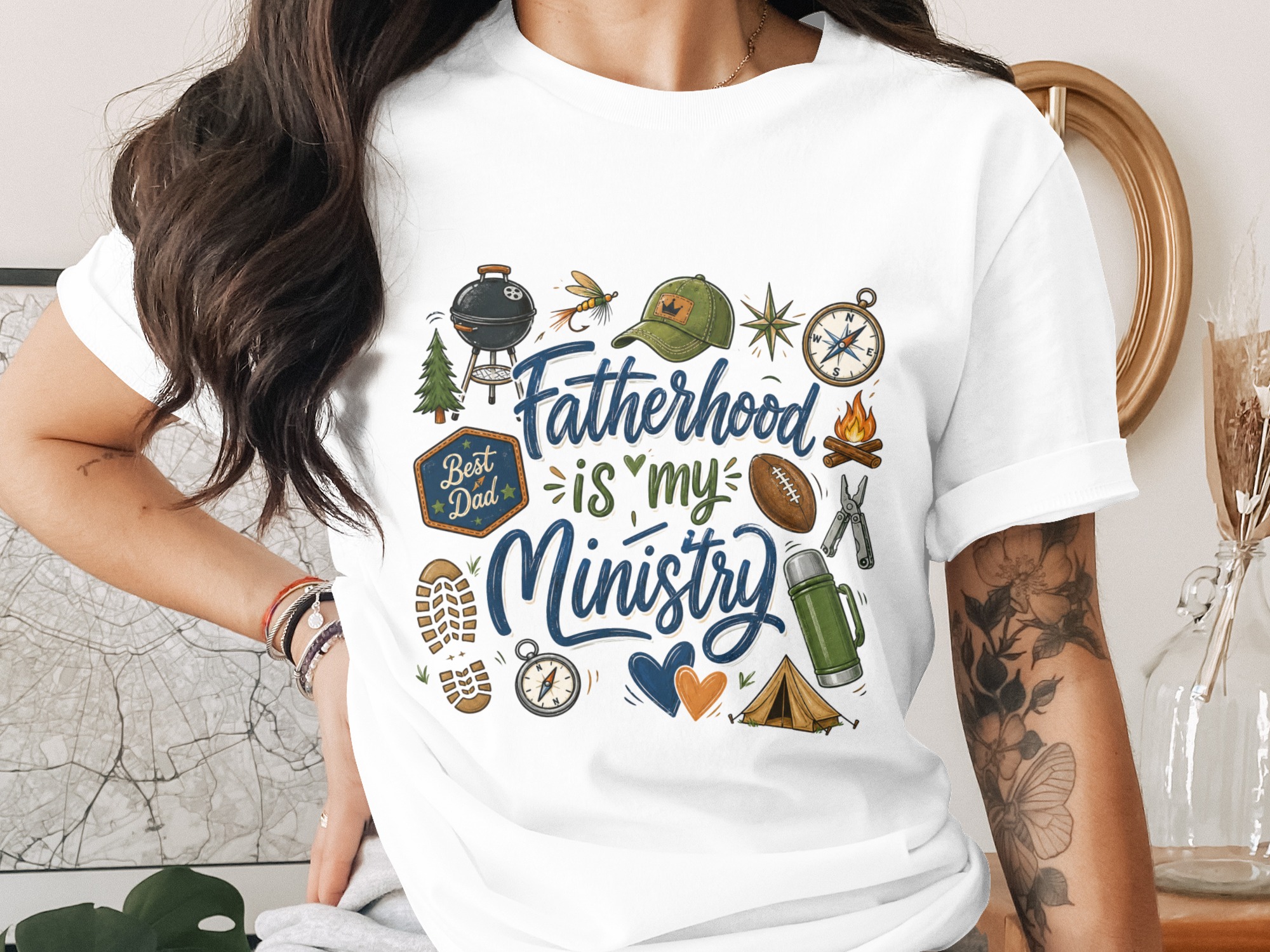 Fatherhood is My Ministry T-Shirt for Christian Dads, Outdoorsy Papa Gift, Best Dad Ever Tee, Spiritual Father Camping Grill Shirt Idea